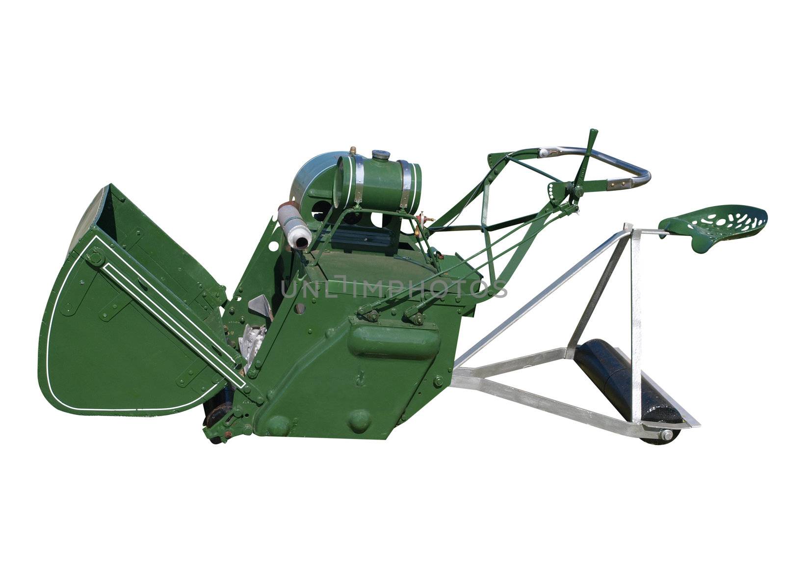 Antique Ride-on Lawnmower isolated with clipping path 
