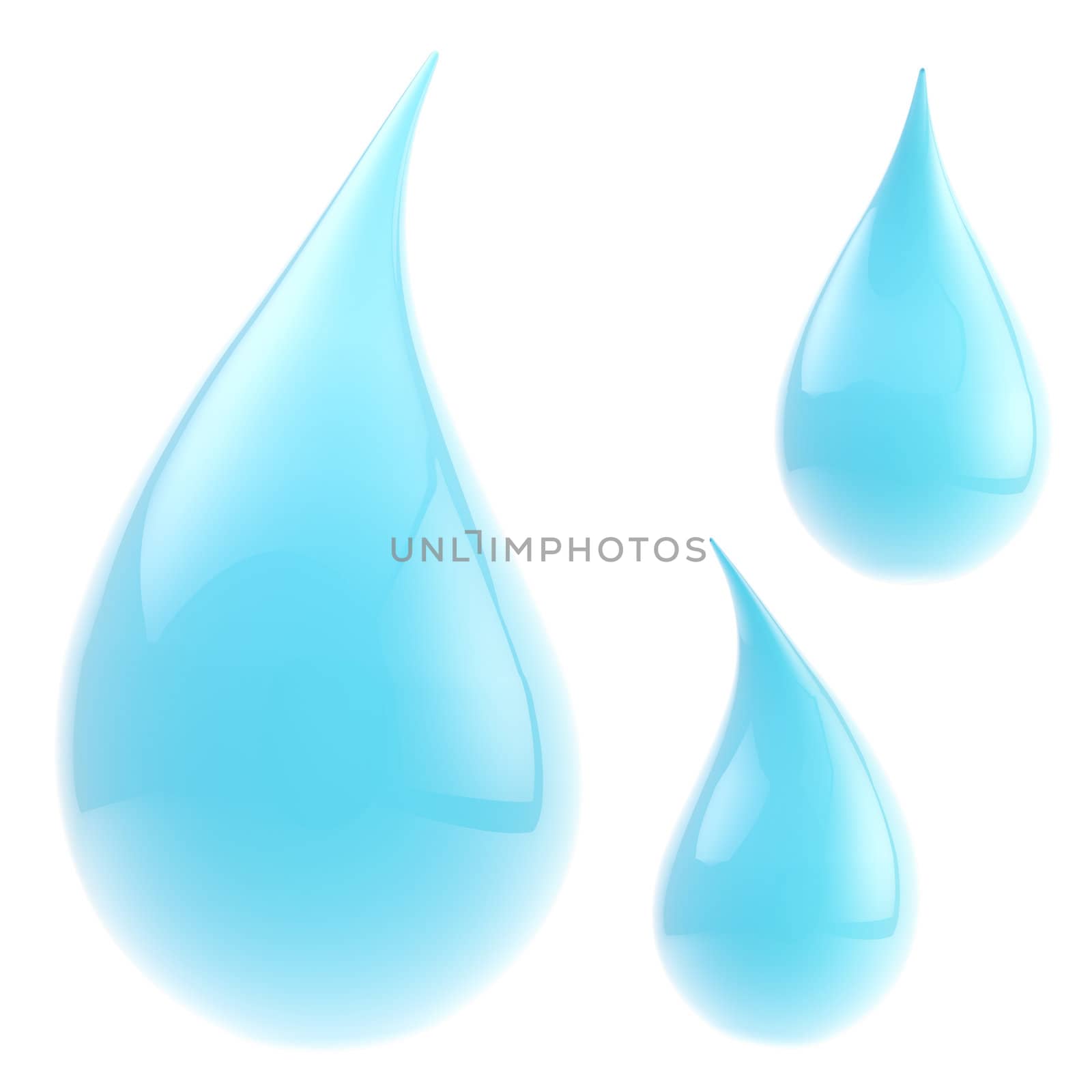 Glossy blue liquid drops isolated on white