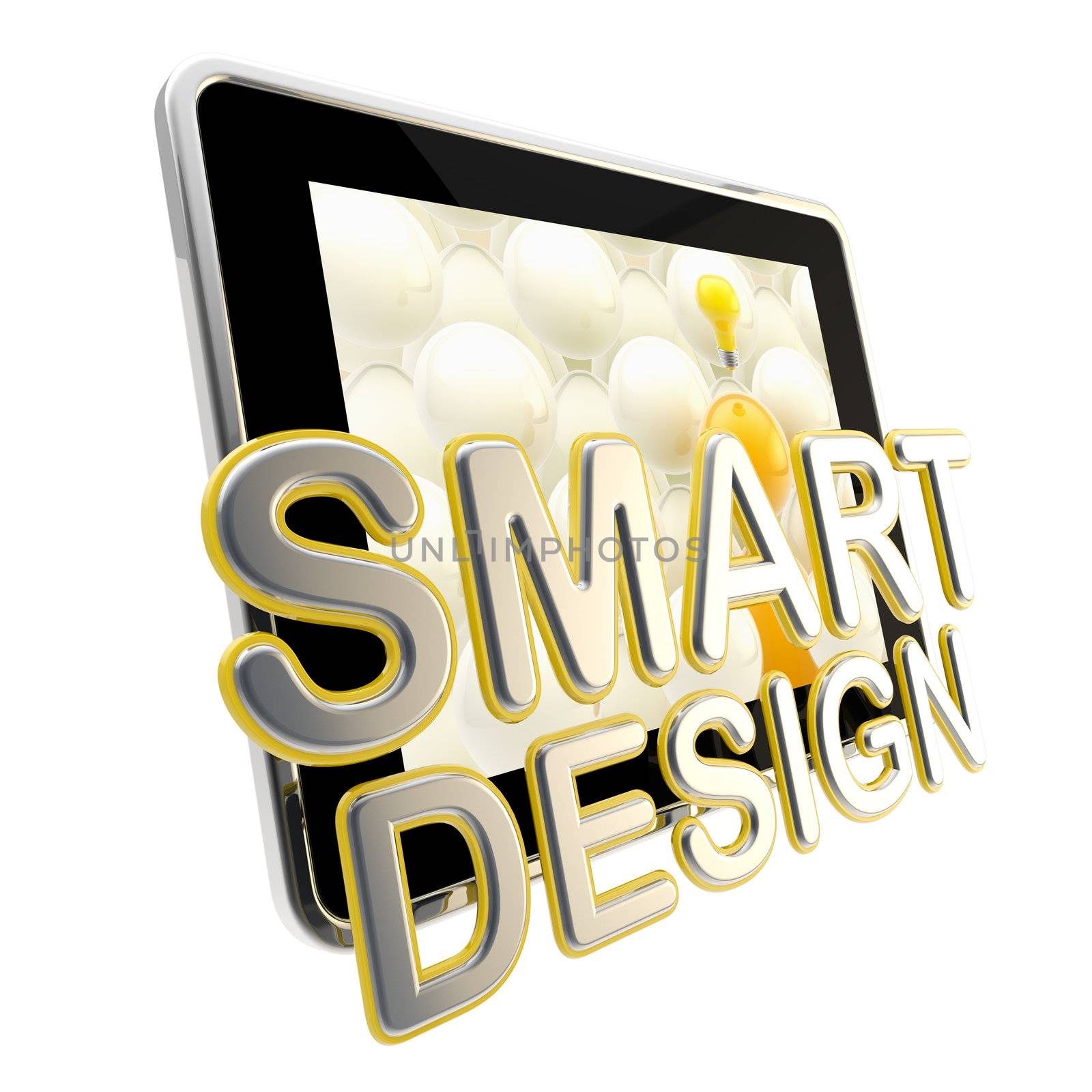 Flat glossy computer pad screen as a smart design emblem isolaed on white