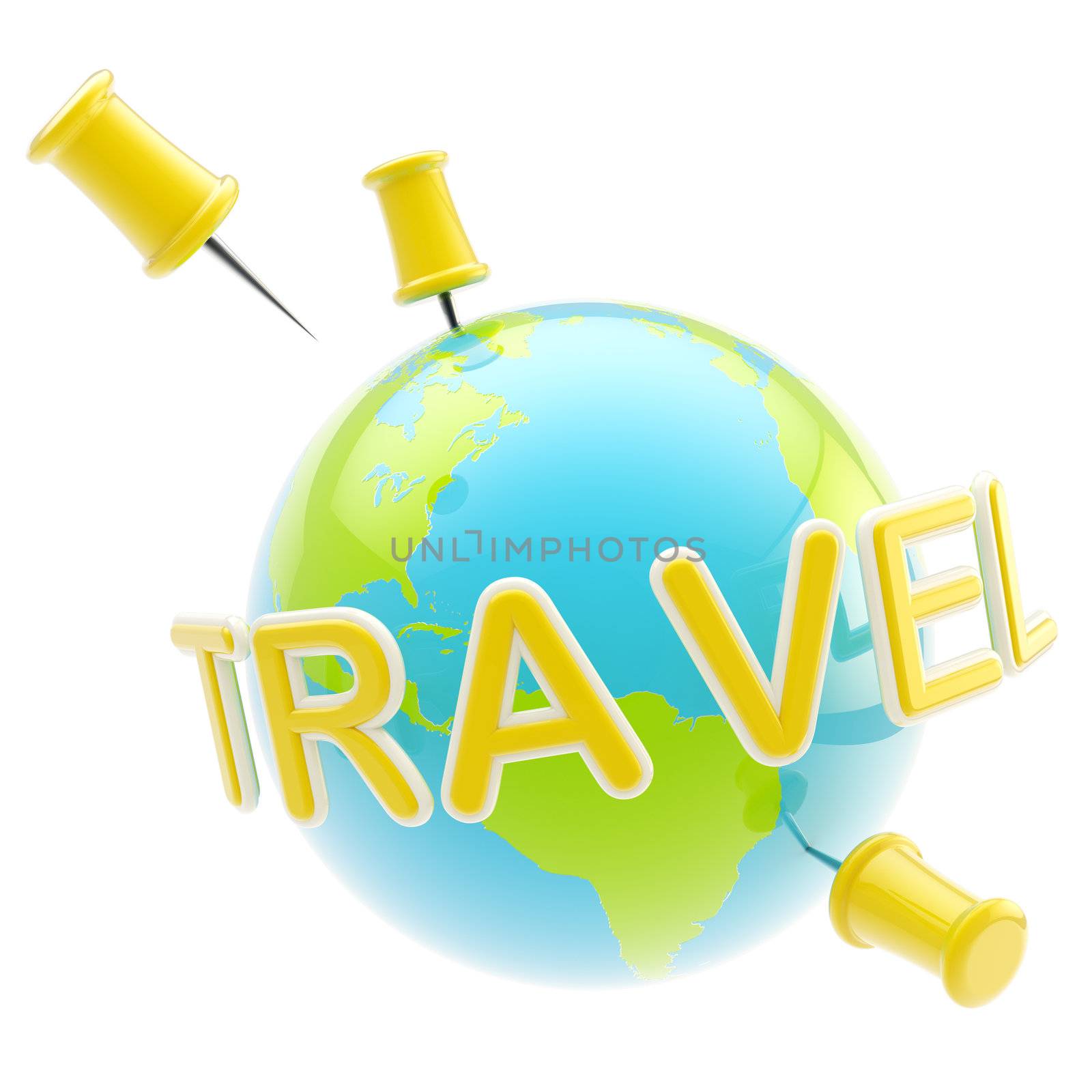 Glossy planet traveling sign isolated on white