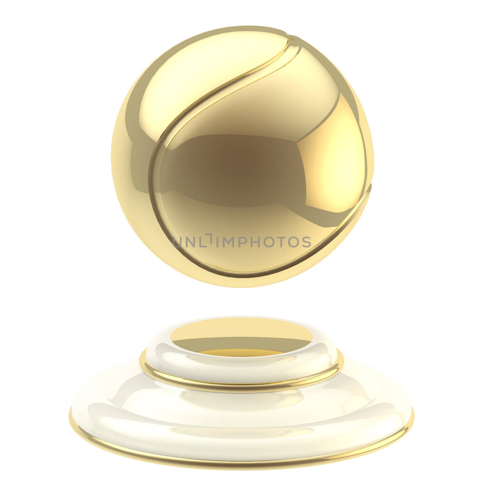 Golden tennis ball champion goblet isolated on white