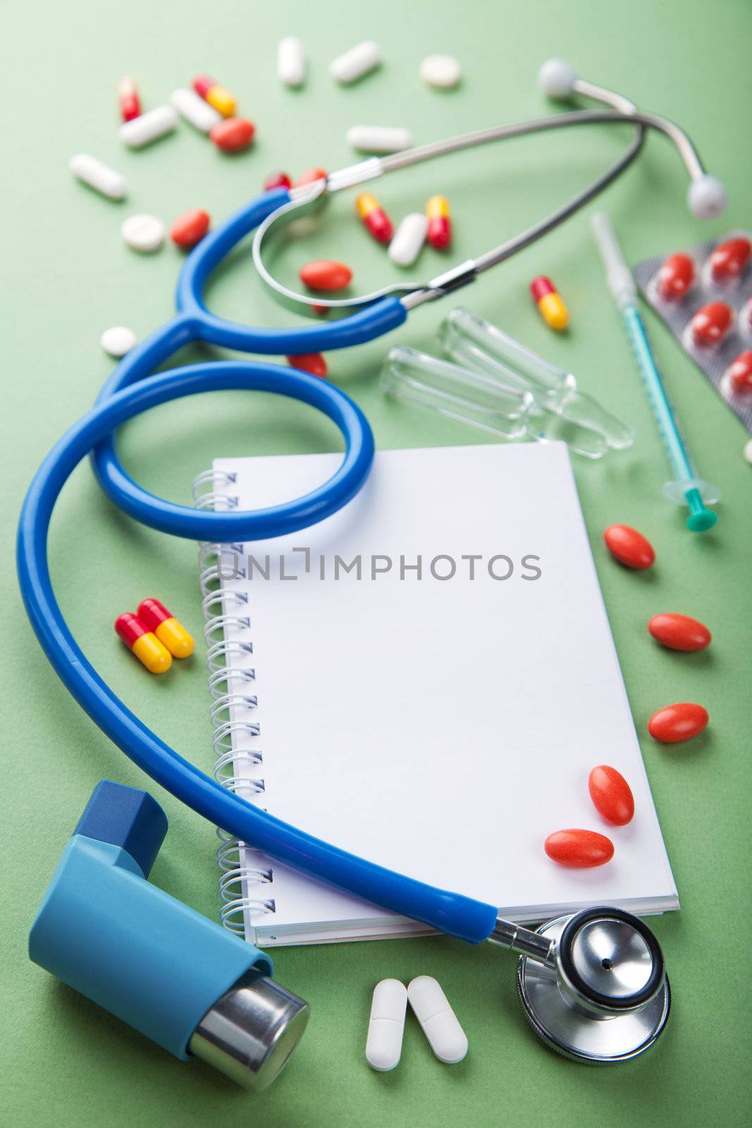 medical background with notebook 