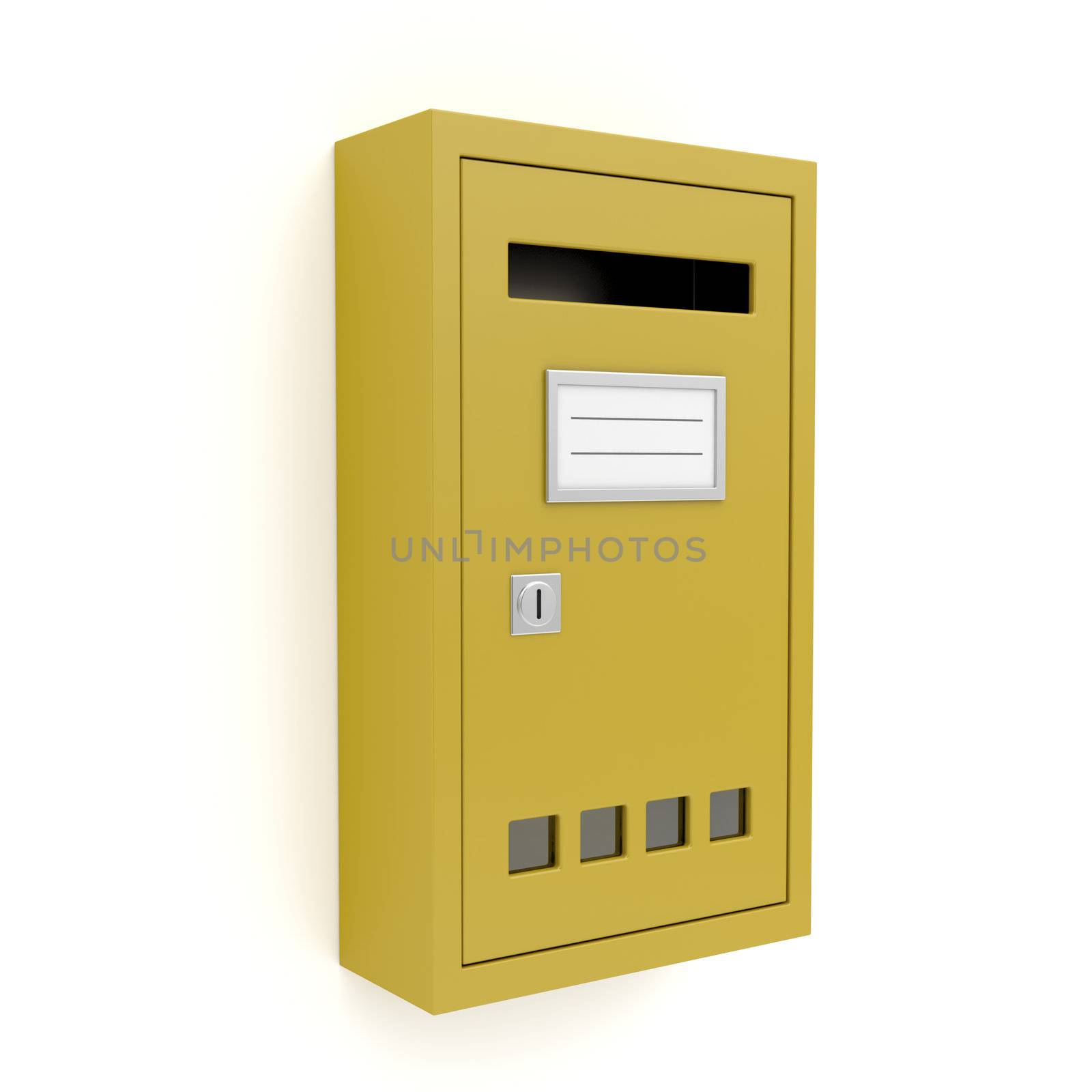 Yellow mailbox on white background 