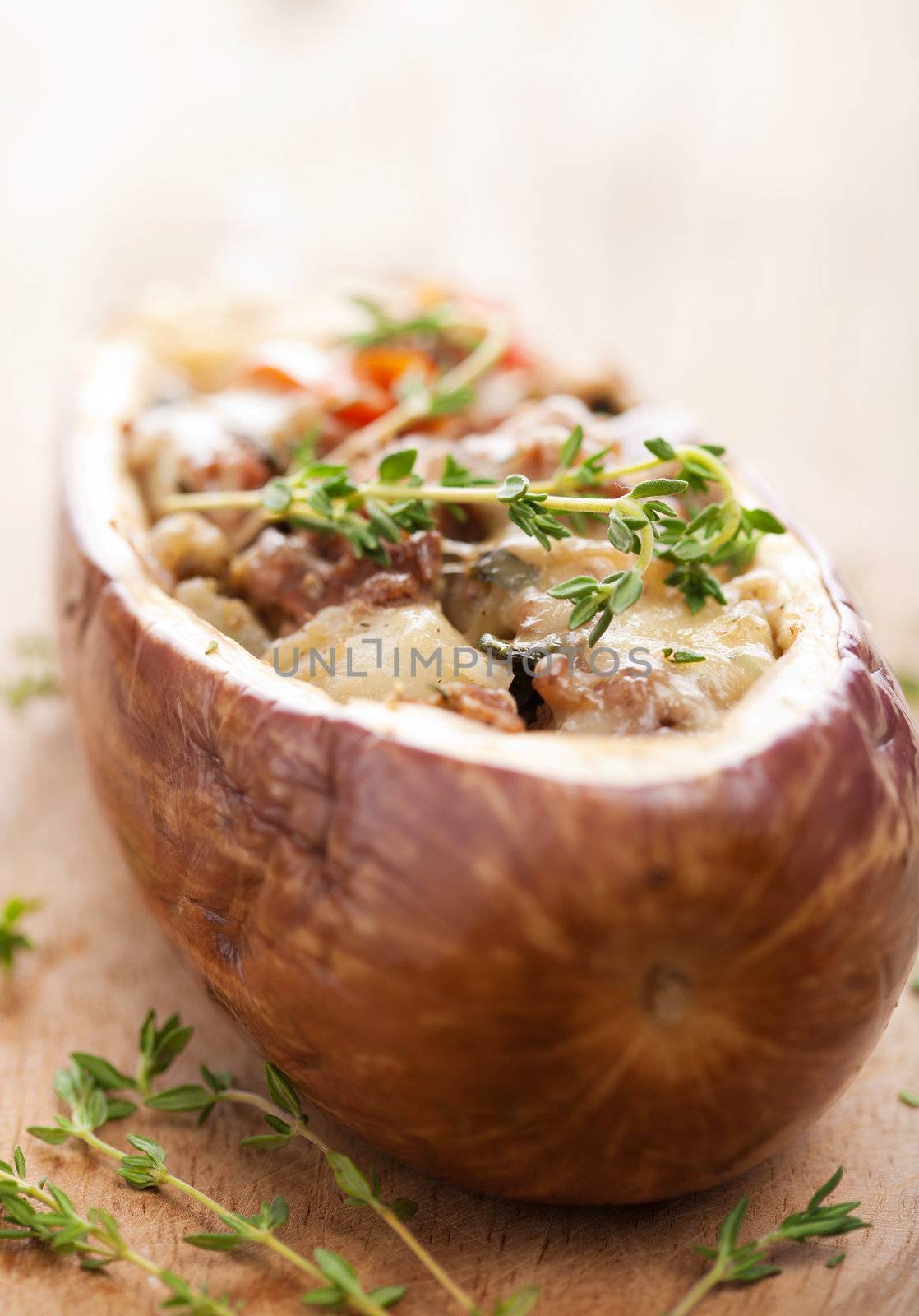 stuffed aubergine with meat and vegetables 