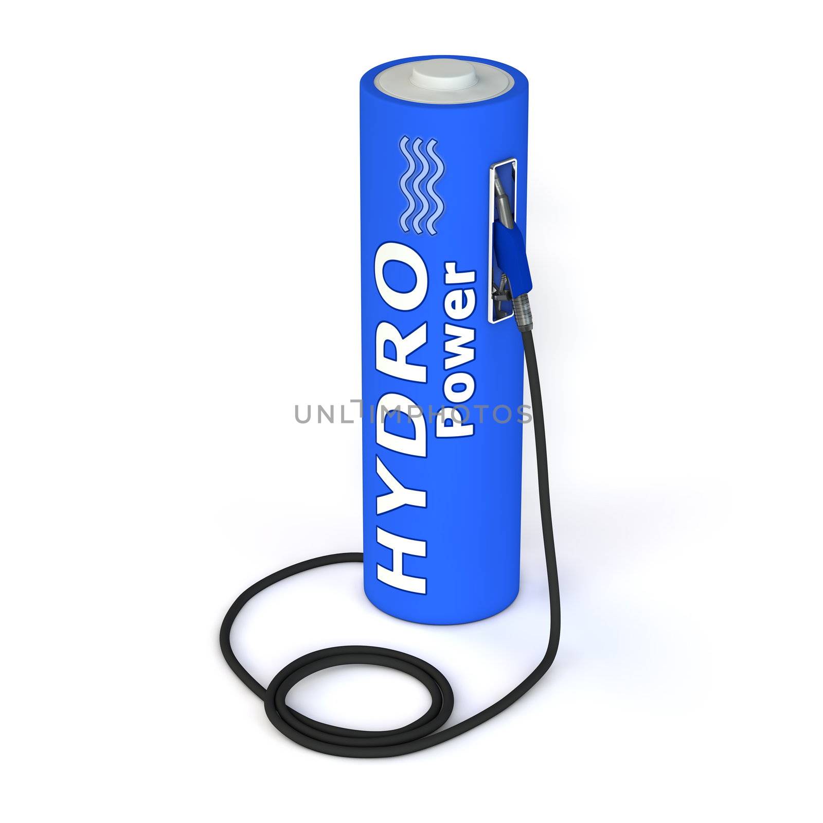 alternative energy hydro power - a dark blue battery as a fuel pump