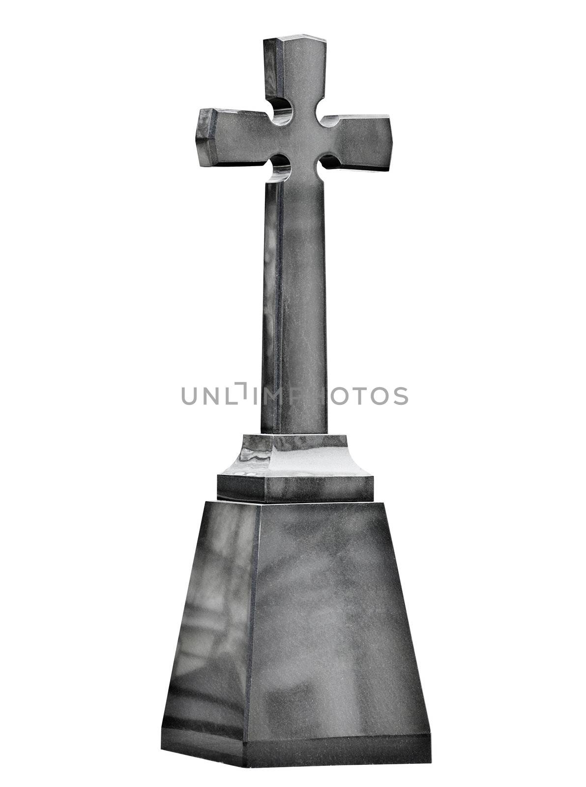 Grey stone cross monument isolated on white by pzaxe