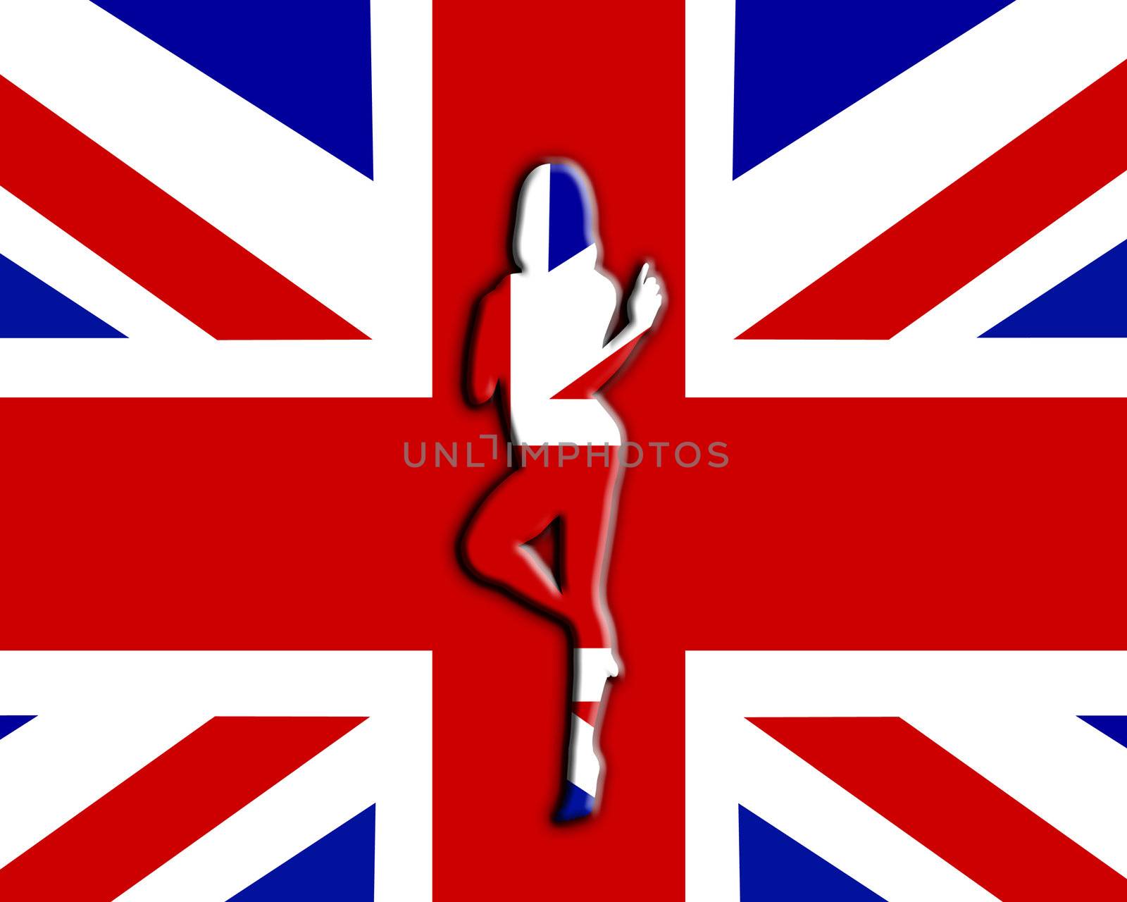 Sexy female outline against the Union Jack flag.