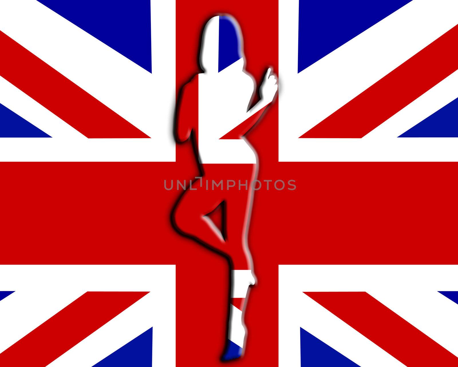 Sexy female outline against the Union Jack flag.