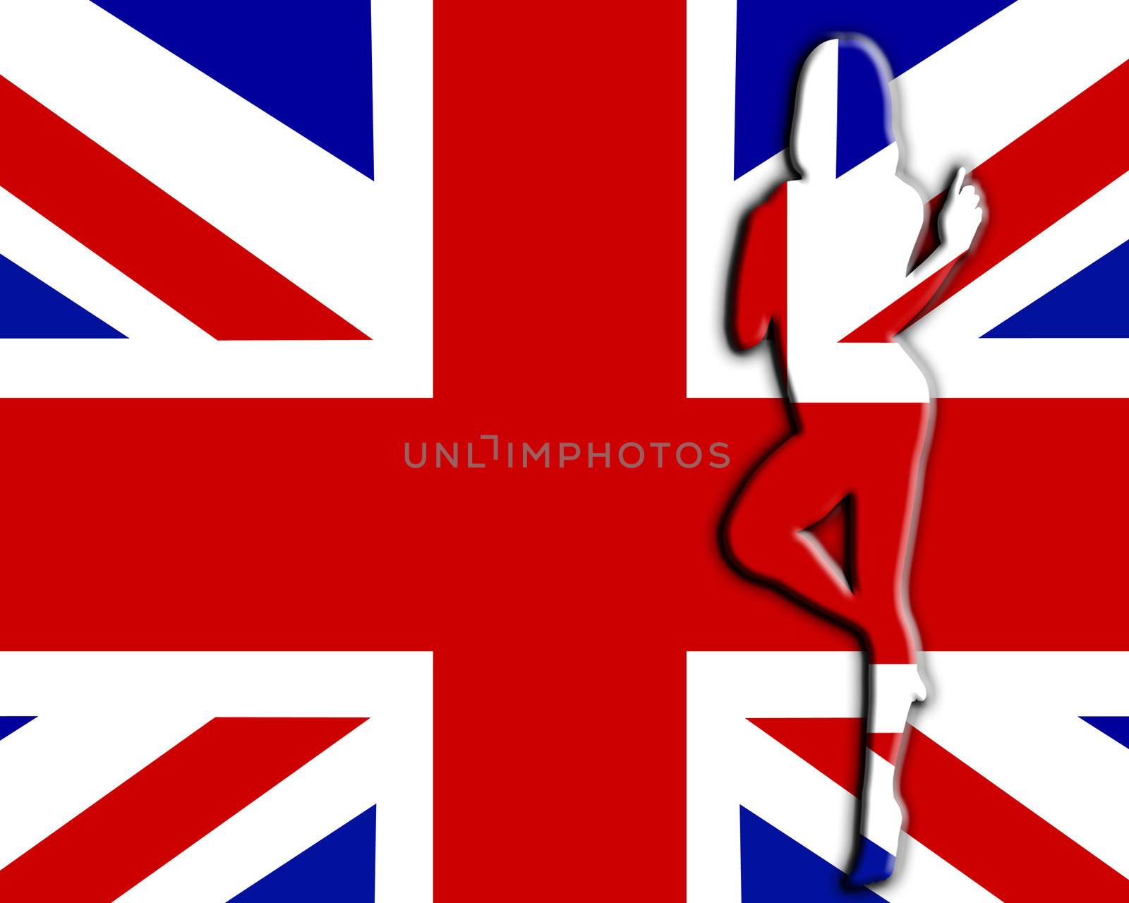 Sexy female outline against the Union Jack flag.