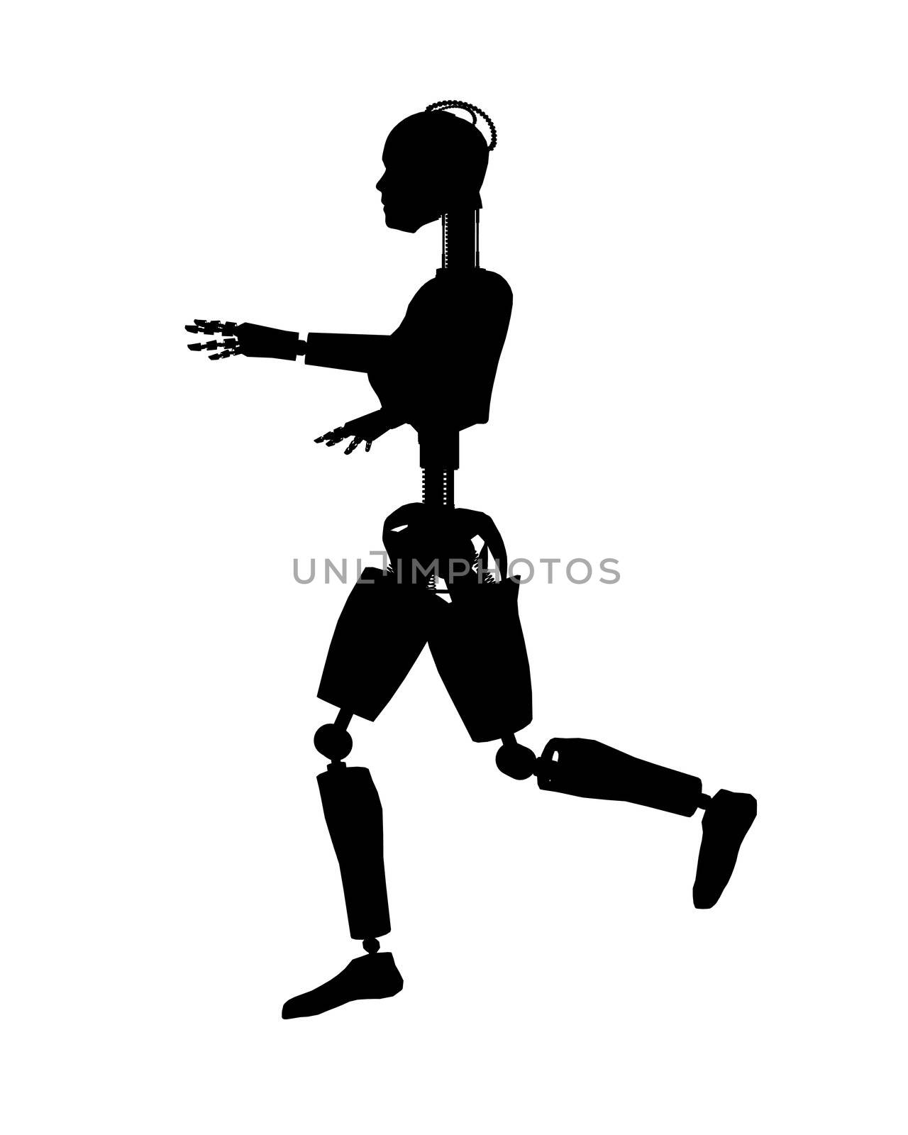 Silhouetted outline of a female shaped android.