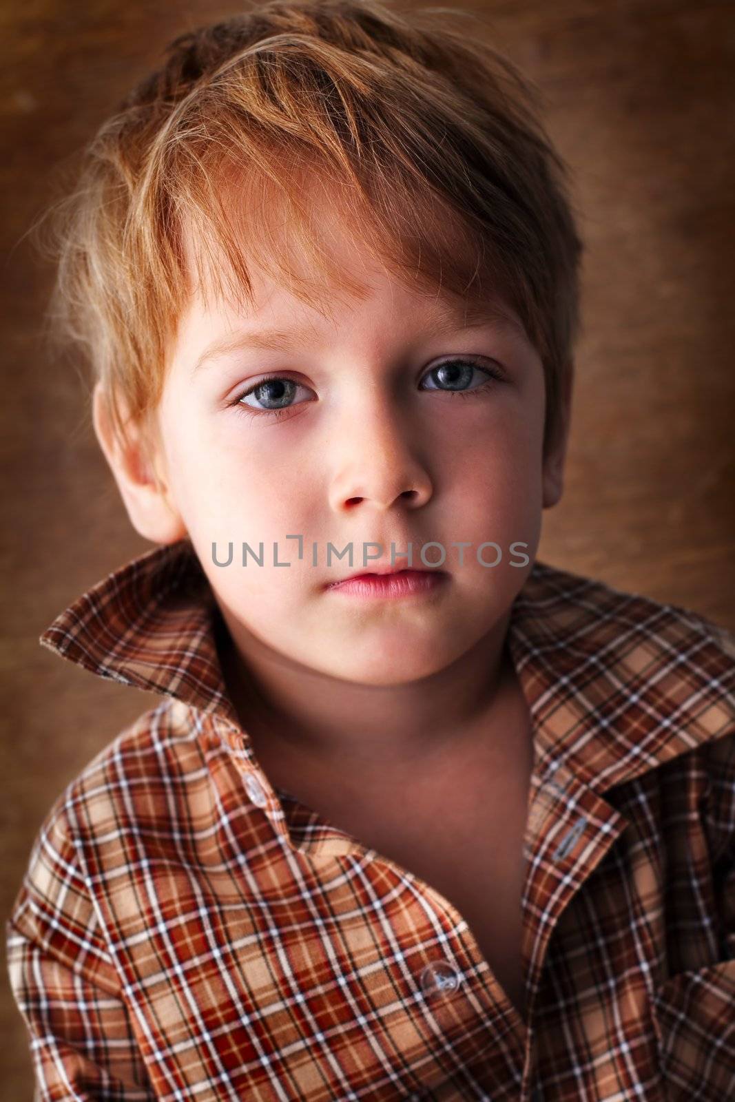 portrait of a beautiful boy on a brown background