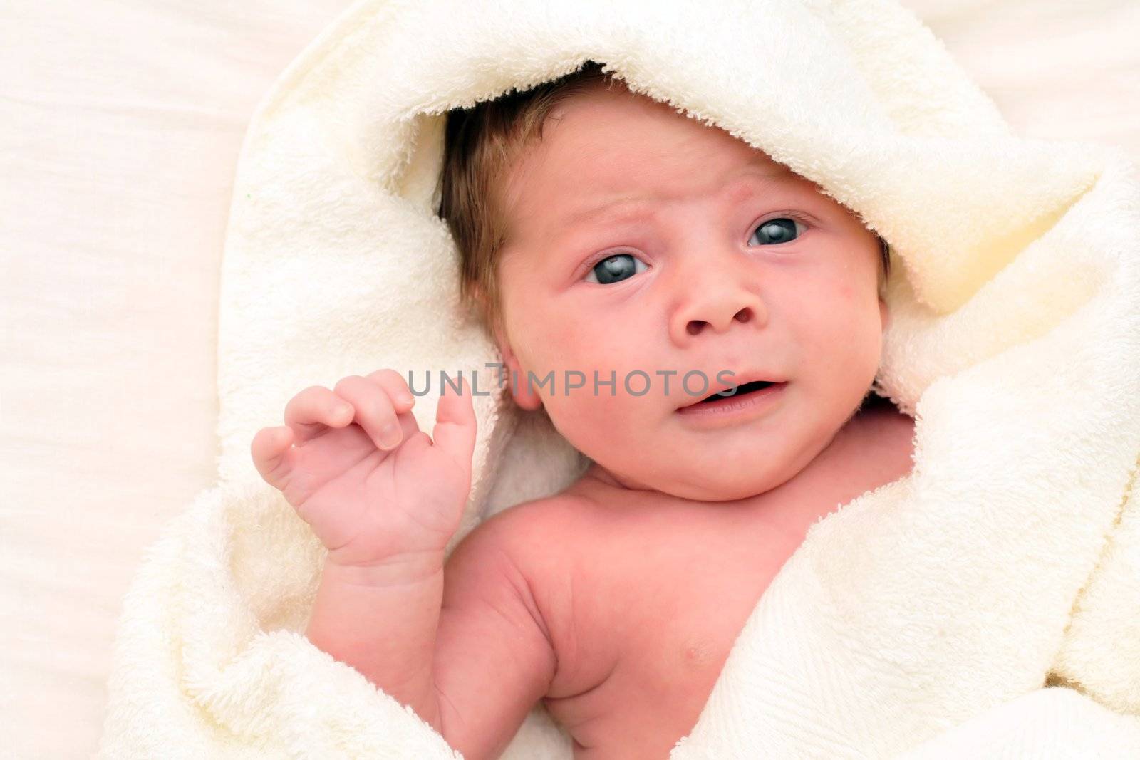portrait of a child covered by a towel