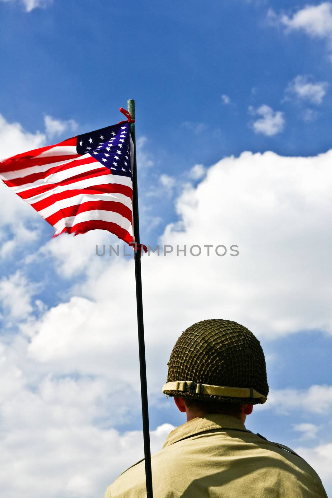 Soldier and American flag