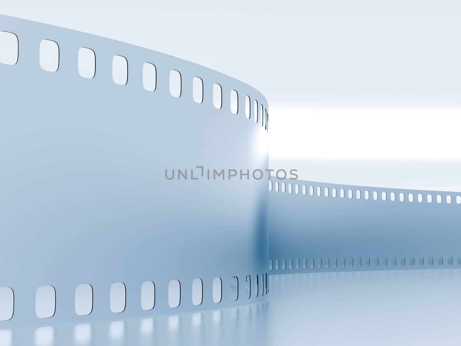 Metal model of a film on a blue background