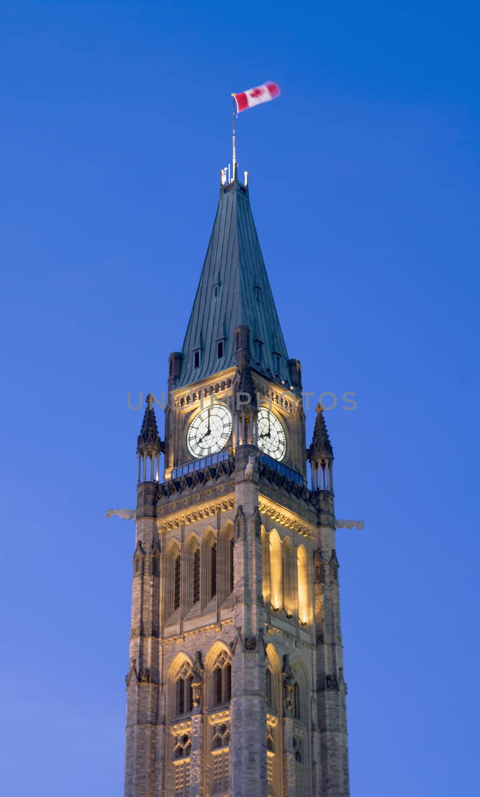 The canadian Parliament Centre Block showing 8 O'Clock.