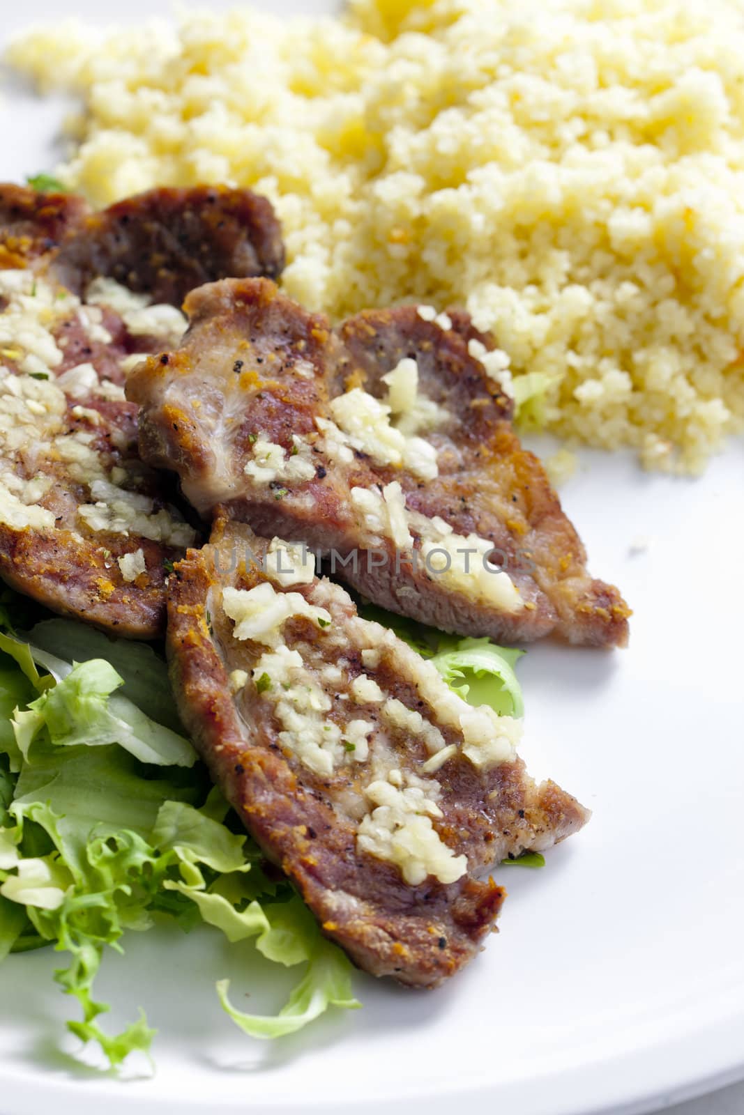 grilled pork neck on garlic with couscous by phbcz