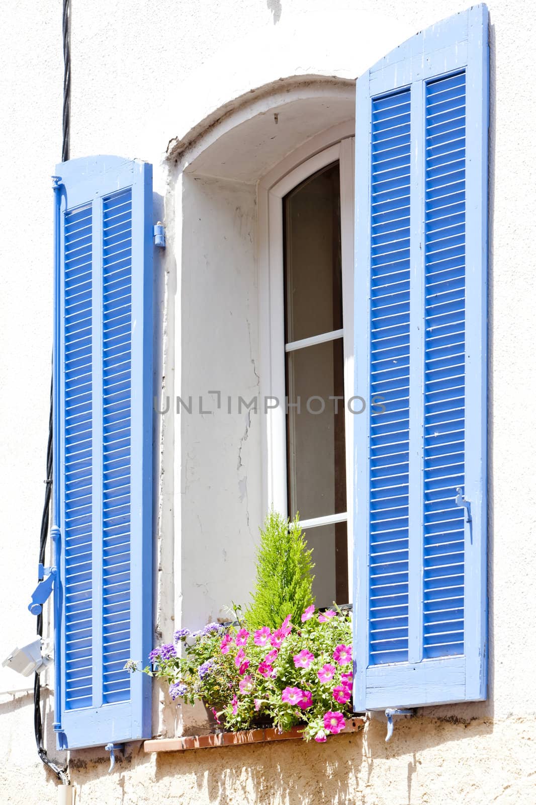 window with blue window shutter, Greoux-les-Bains, Provence, France