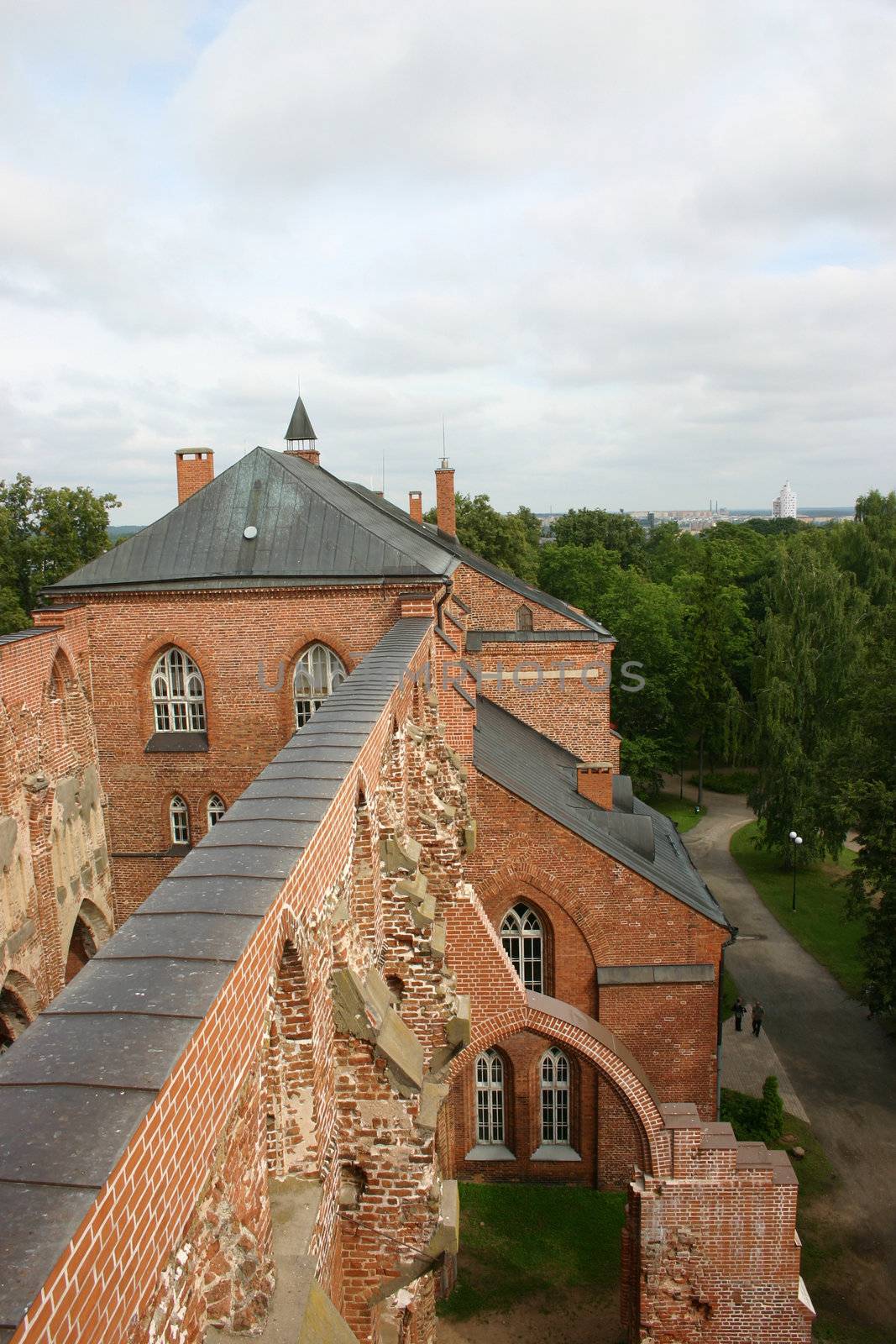 Old City fortress of Tartu, Estonia, kind with top on the right wall and a tower