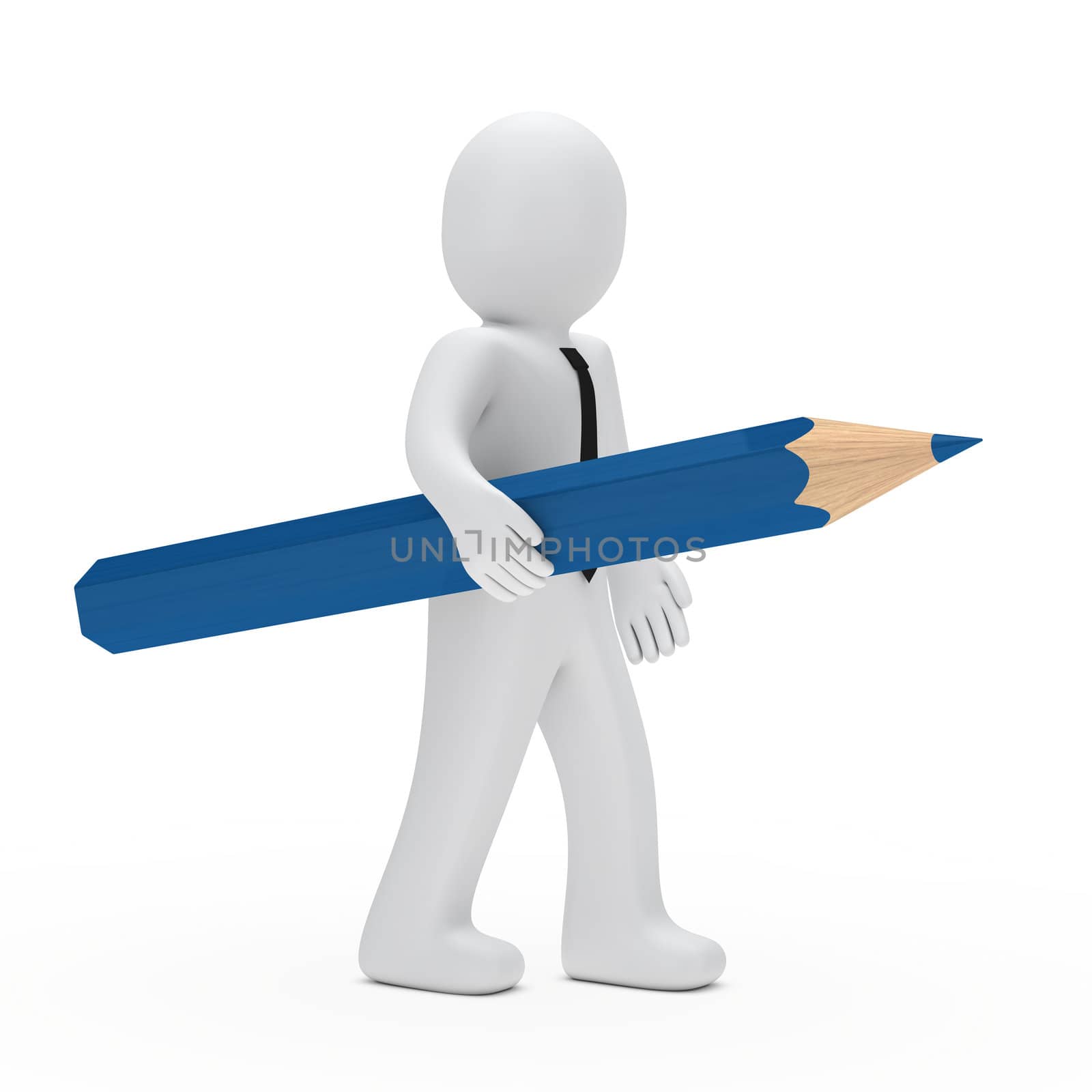 business man hold a big blue pencil
