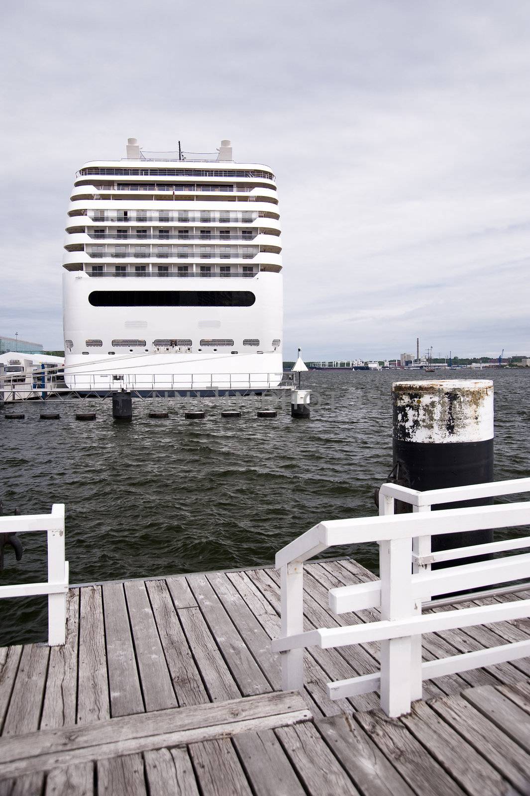 Cruiser in port of Kiel, Germany