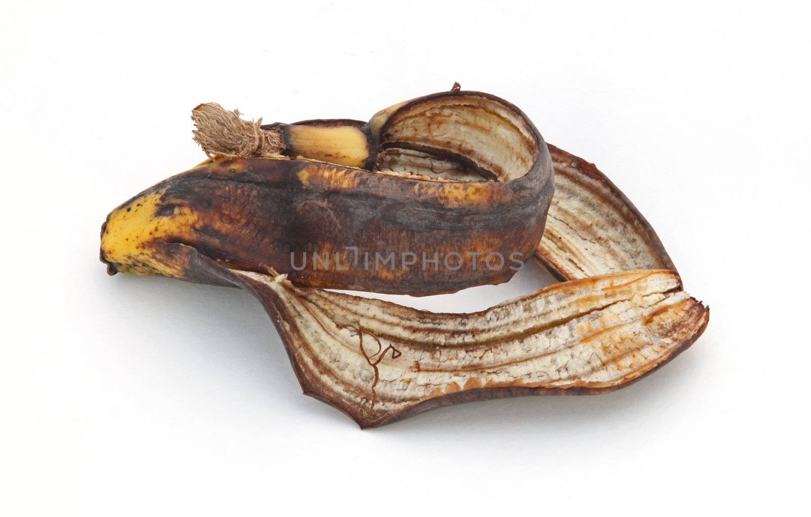 Bannana skins against a plain white background.