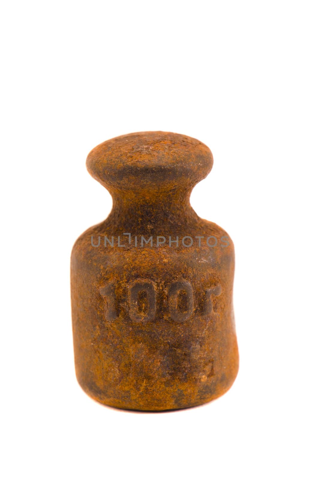 isolated old rusty 100 gramme weight