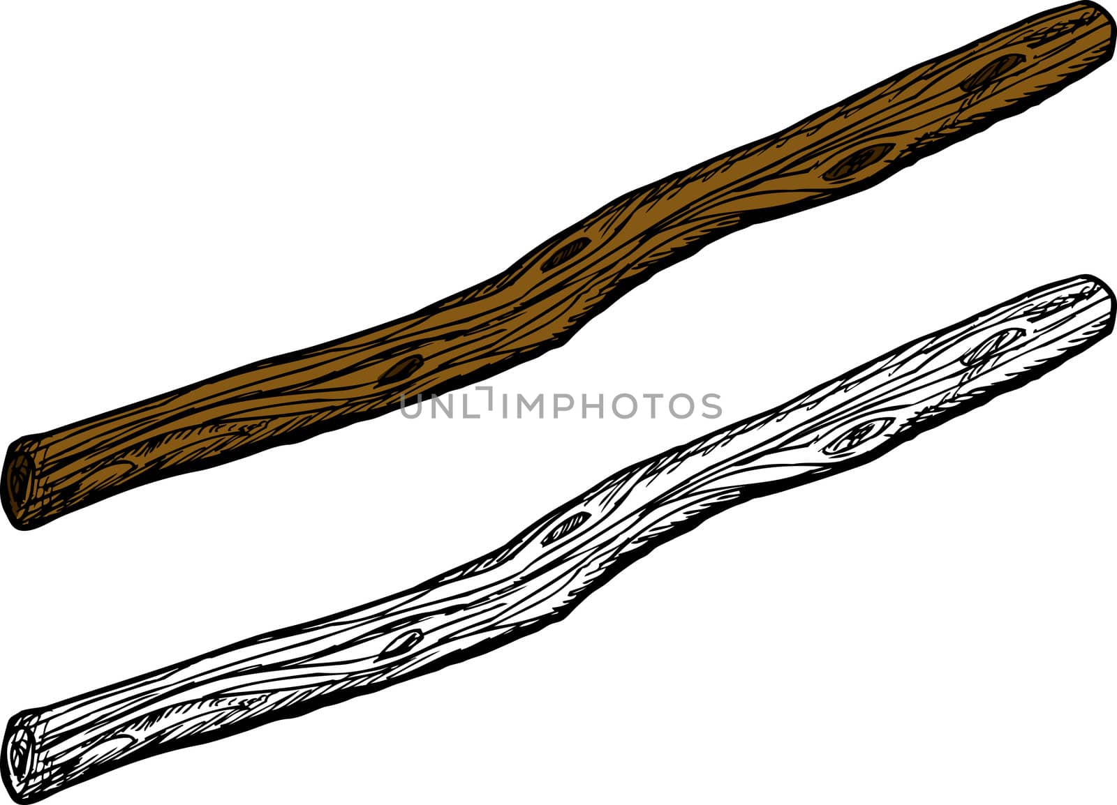 Isolated old wooden stick over white background