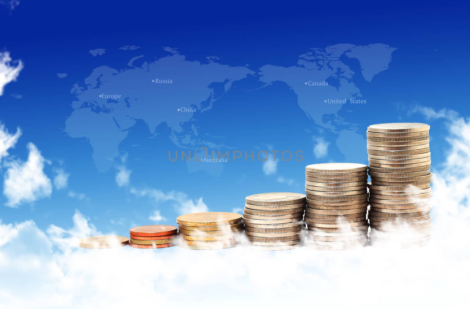 coins isolated on sky background