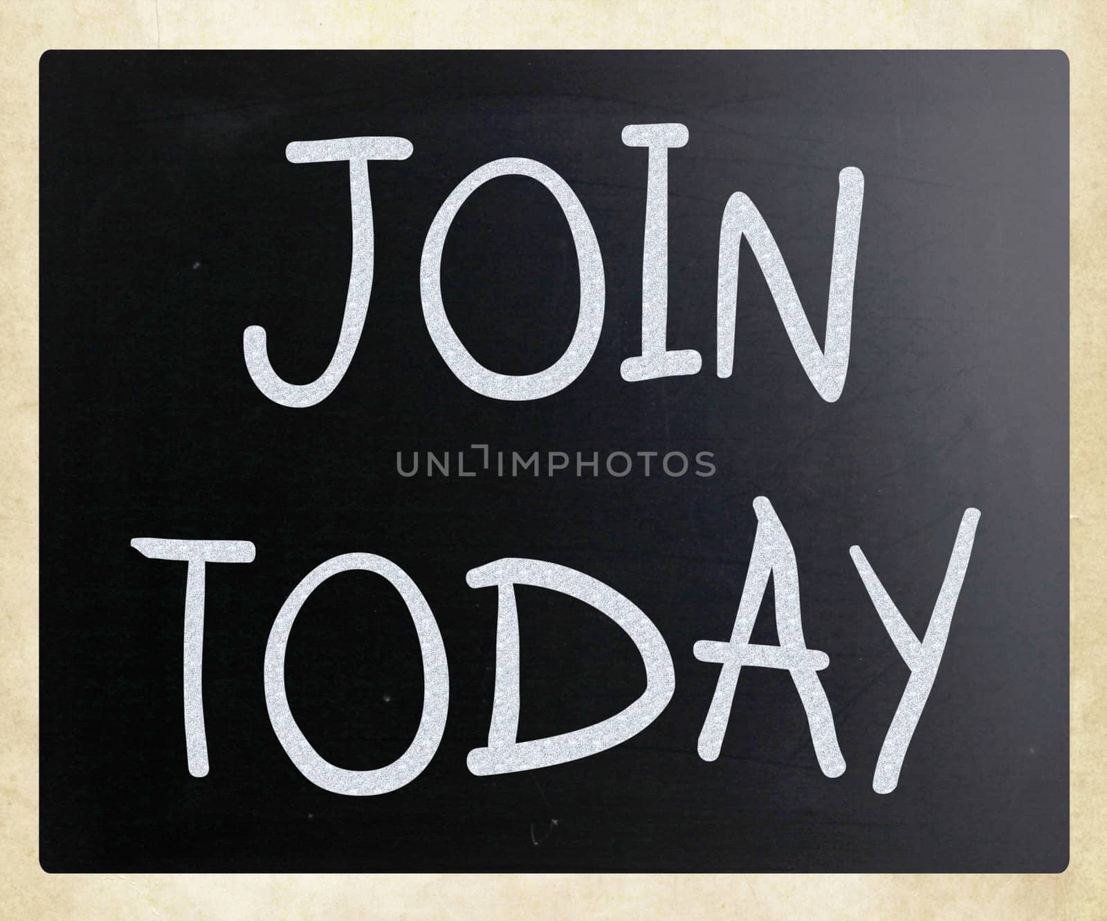 "Join today" handwritten with white chalk on a blackboard