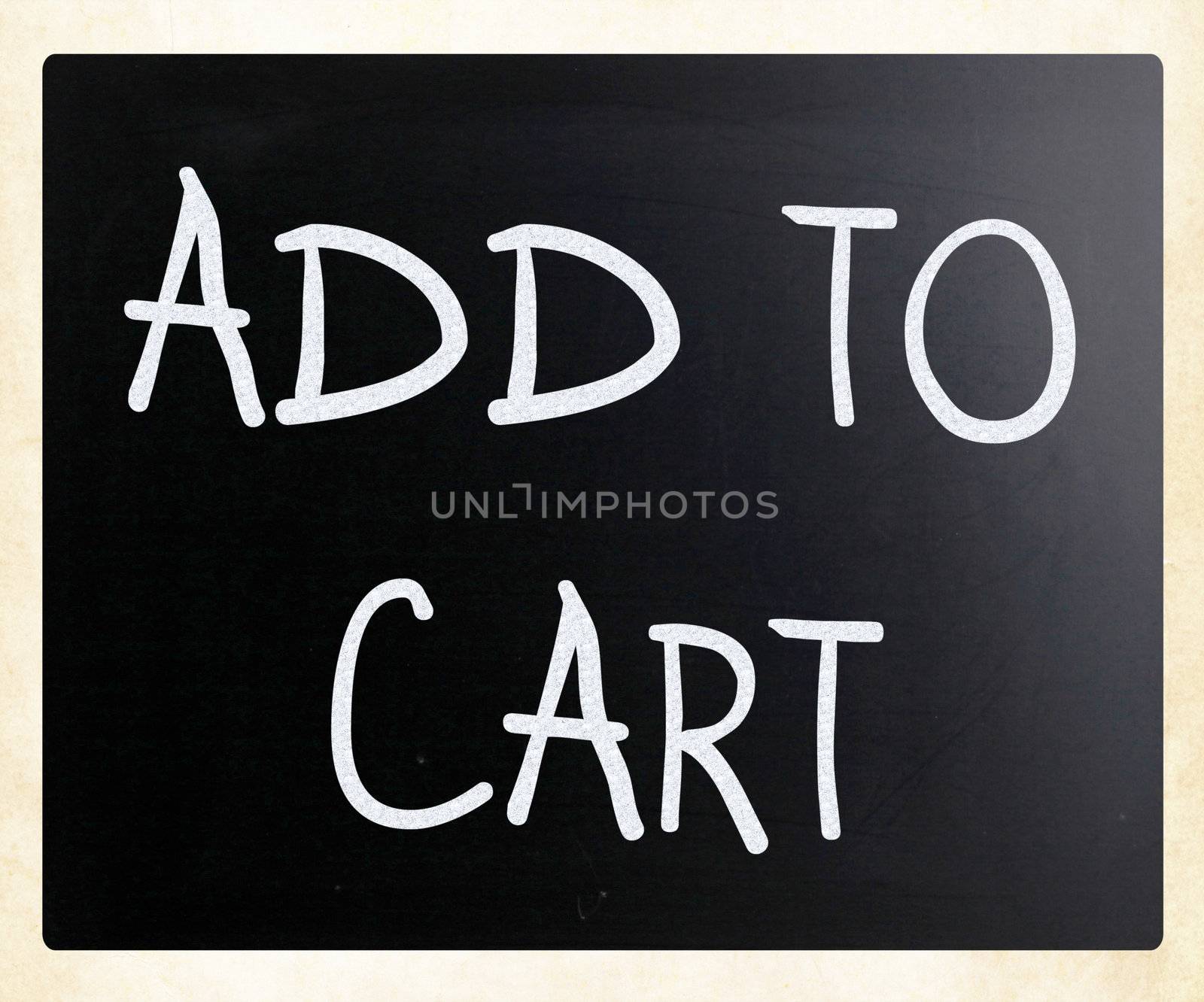 "Add to cart" handwritten with white chalk on a blackboard