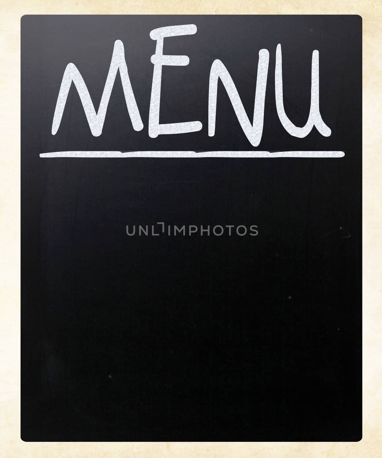Blank blackboard with white chalk smudges used a restaurant menu.