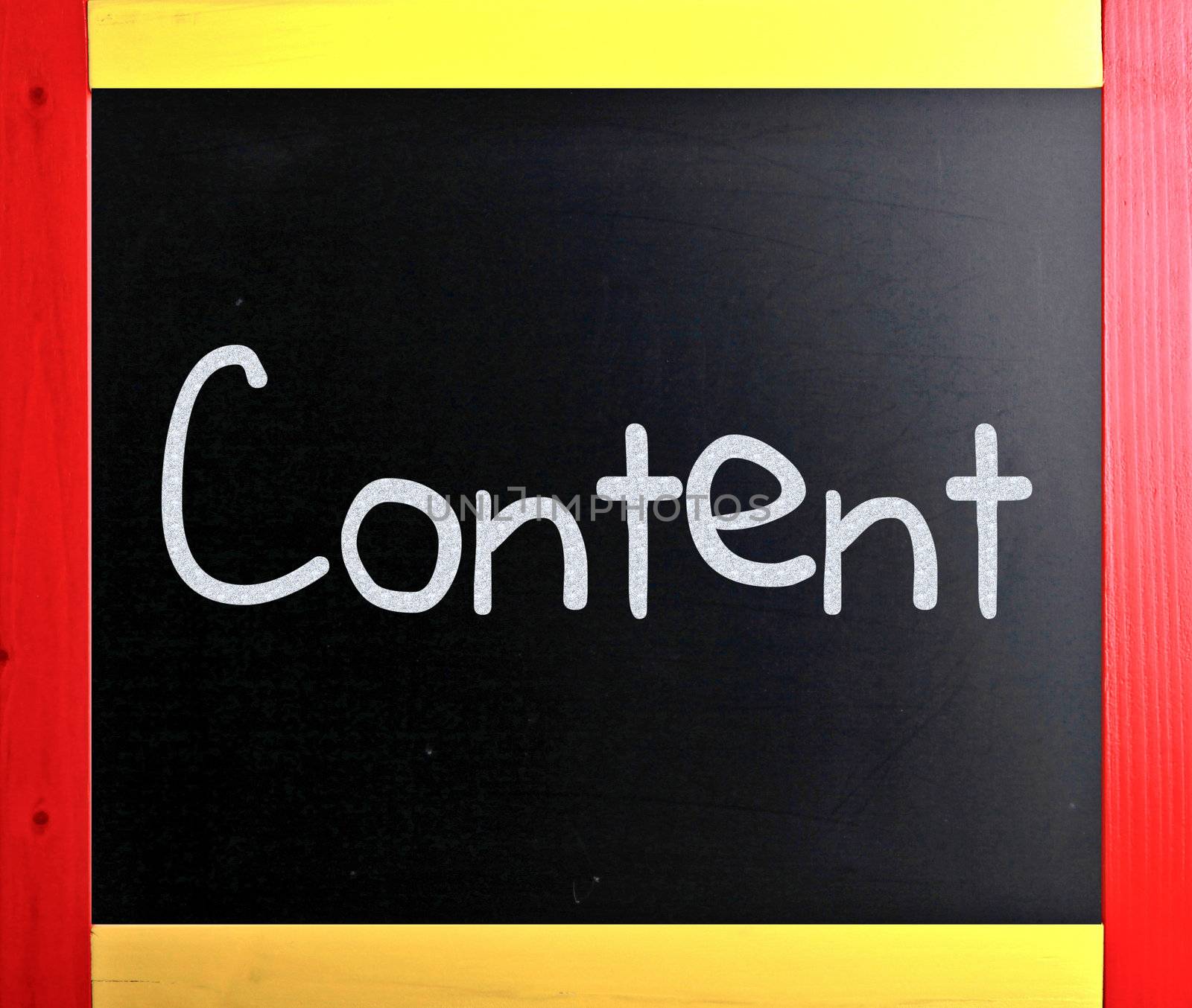 The word "Content" handwritten with white chalk on a blackboard