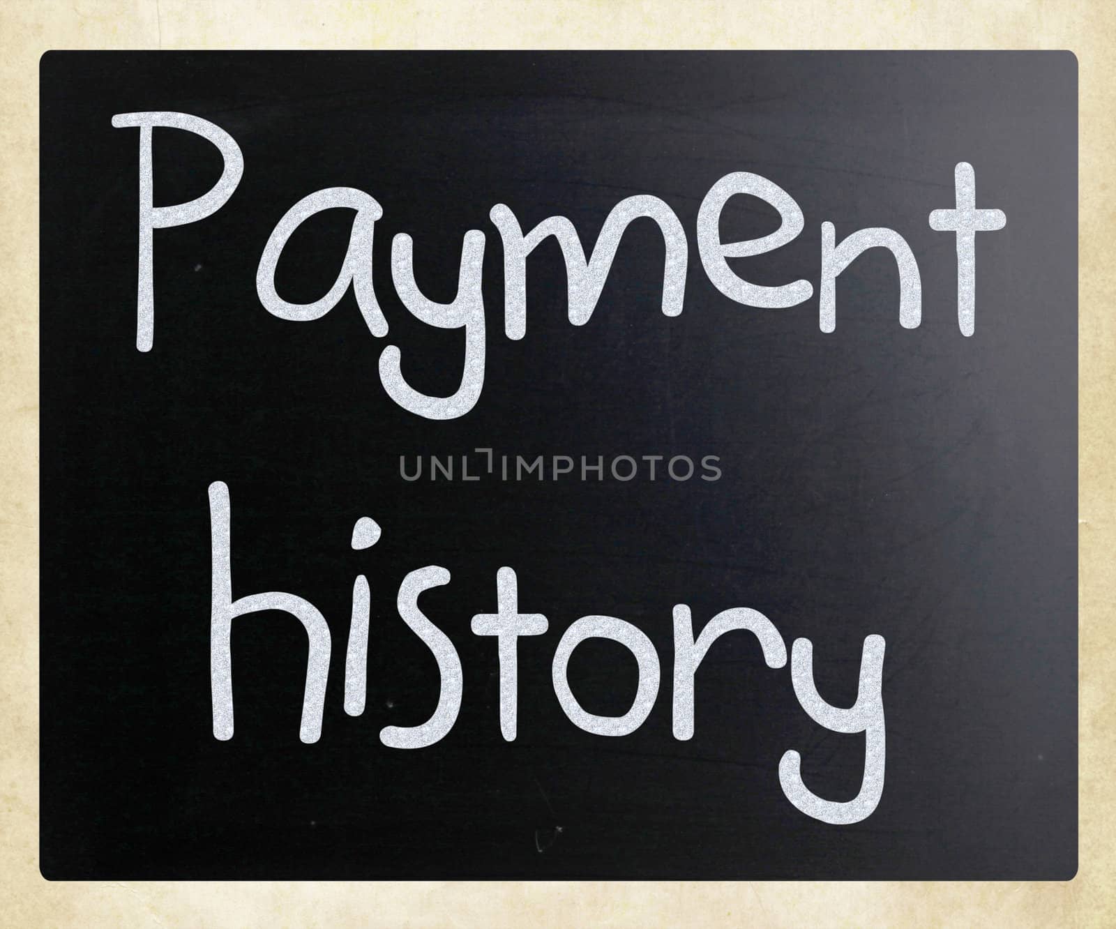 "Payment history" handwritten with white chalk on a blackboard