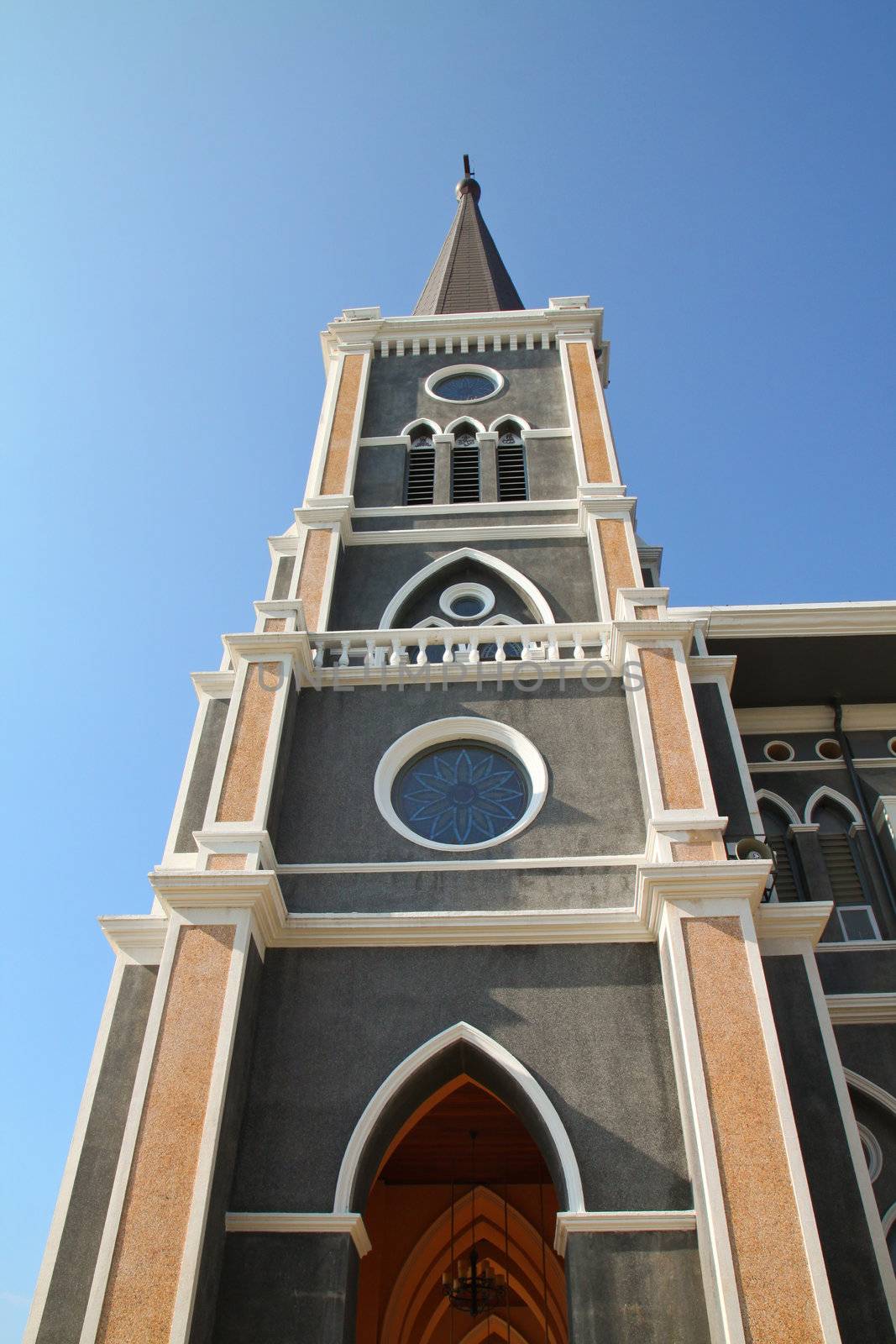 Catholic church with clear blue sky at Chantaburi province, Thailand