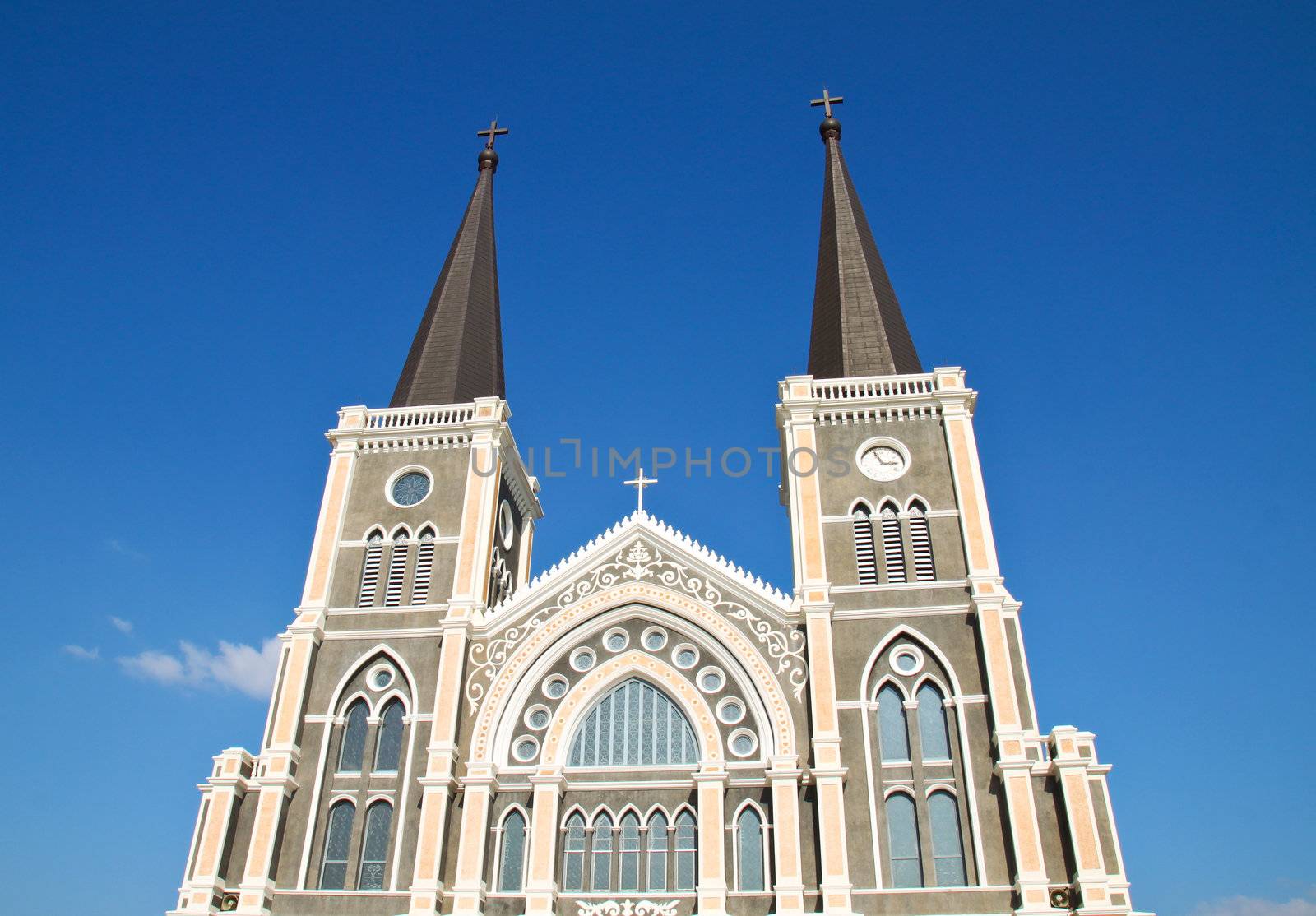 Catholic church with clear blue sky at Chantaburi province, Thailand