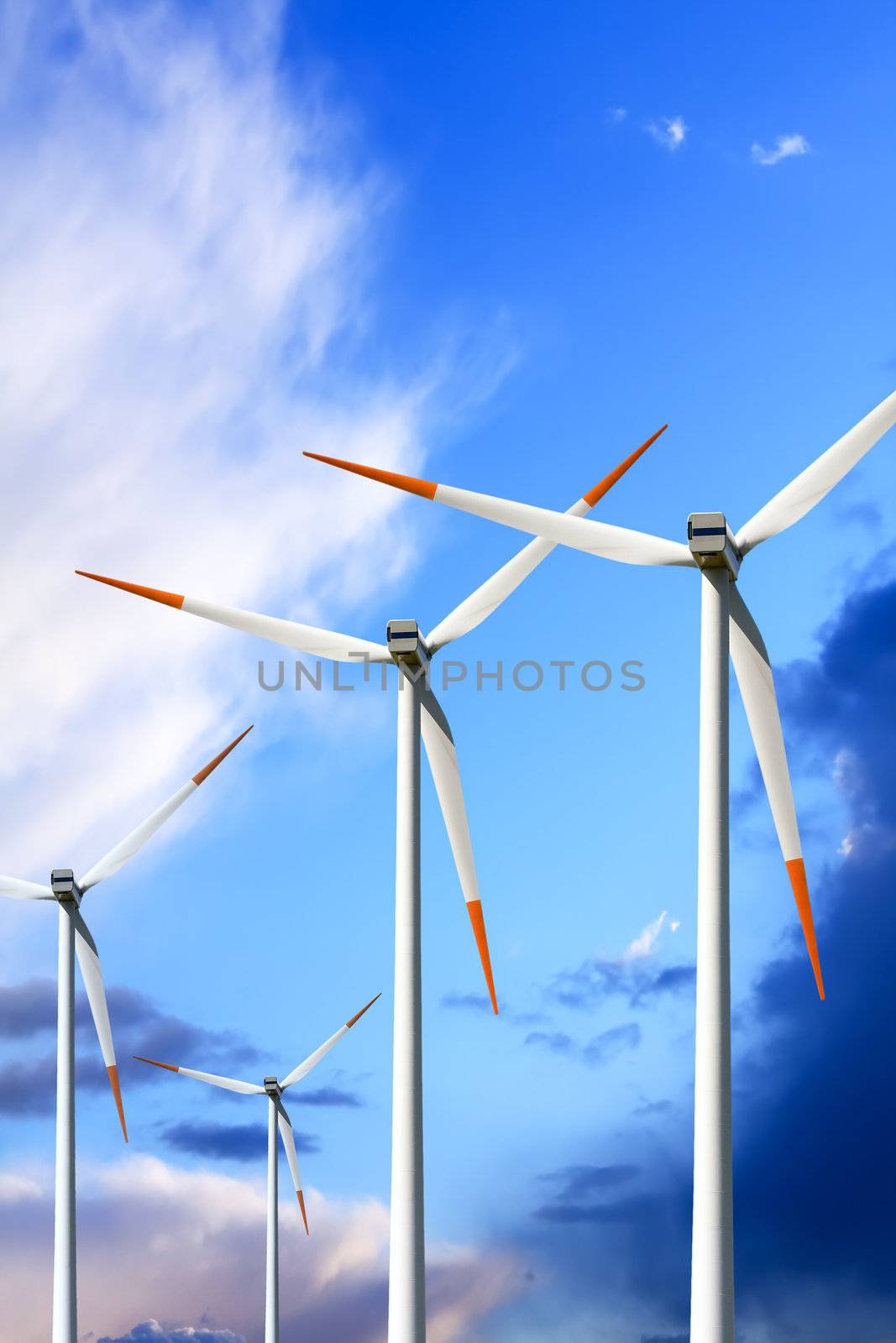 Wind turbines on blue sky