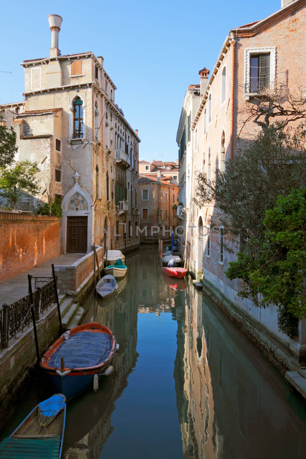 Small canal bridge buildings, Venice