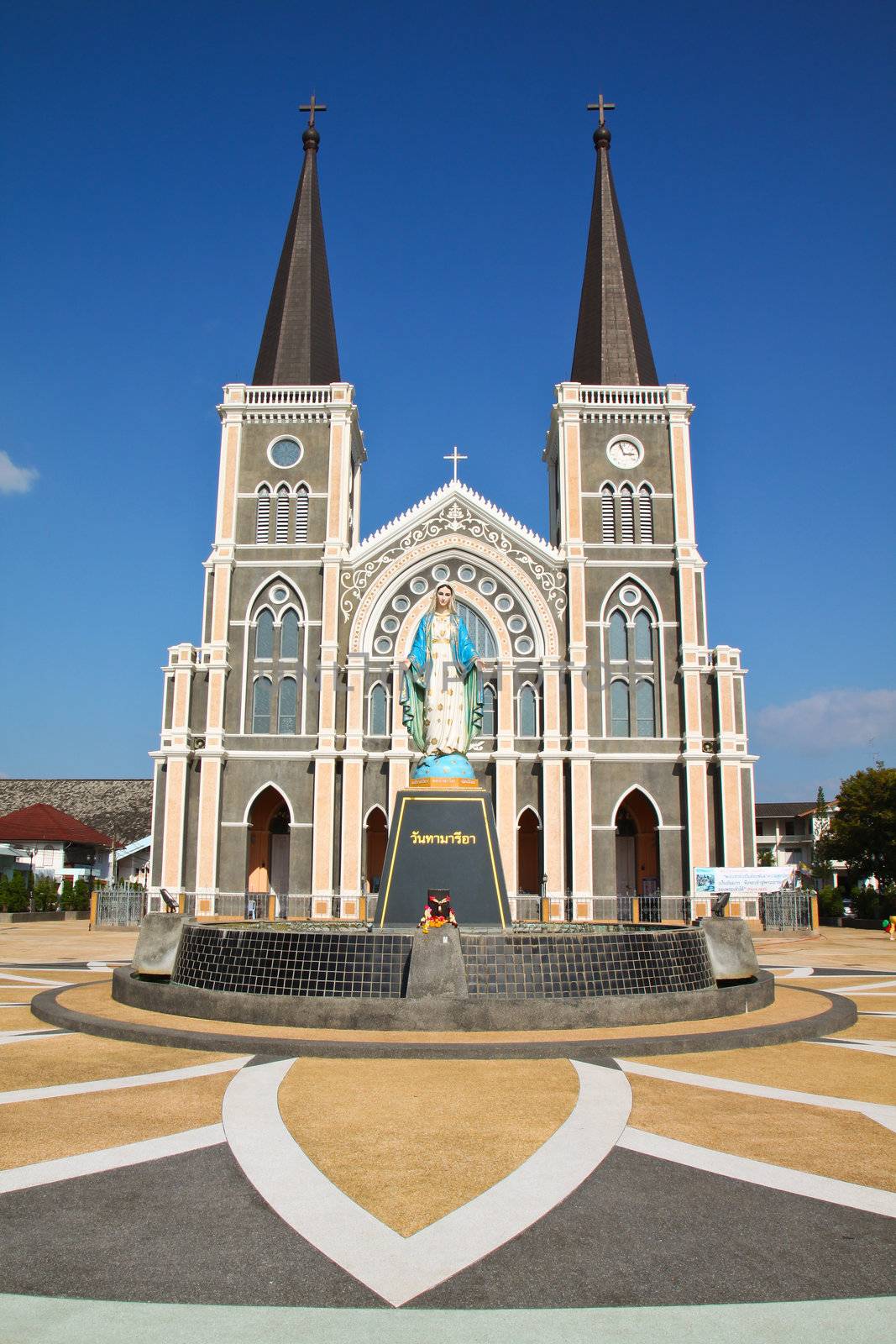 Catholic church with clear blue sky at Chantaburi province, Thailand