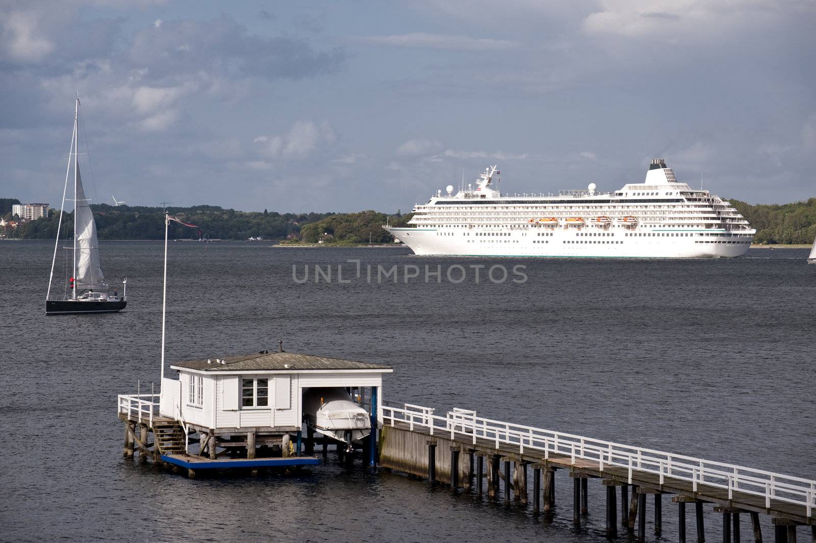 cruiser in the port of kiel / germany
