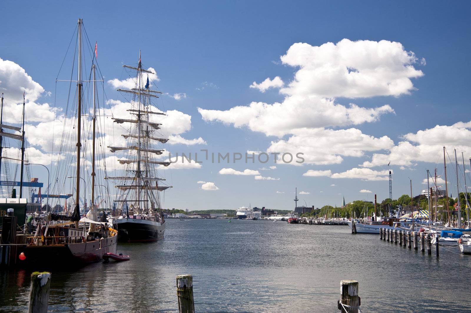 Sailing ships in the port of Kiel, Germany