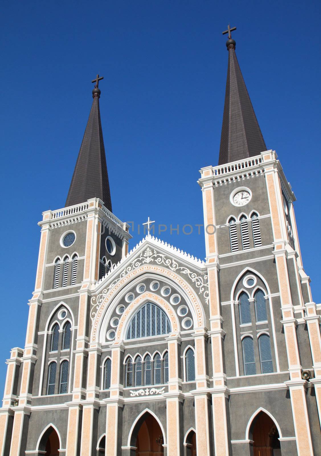 Catholic church with clear blue sky at Chantaburi province, Thailand