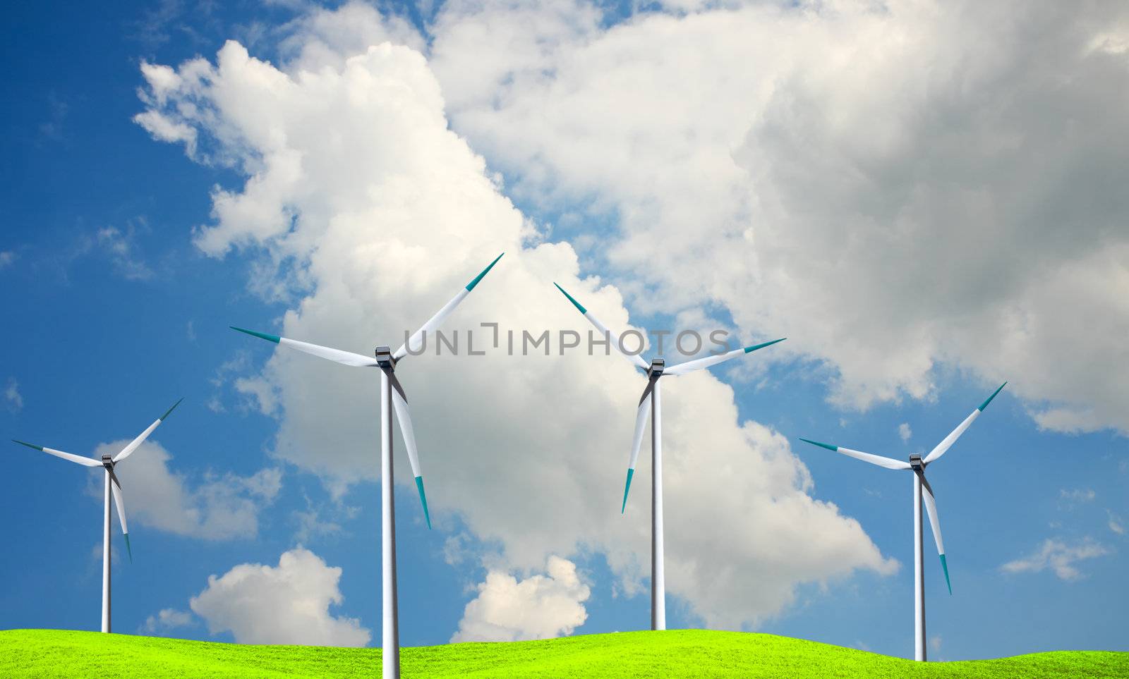 Windmills against a blue sky