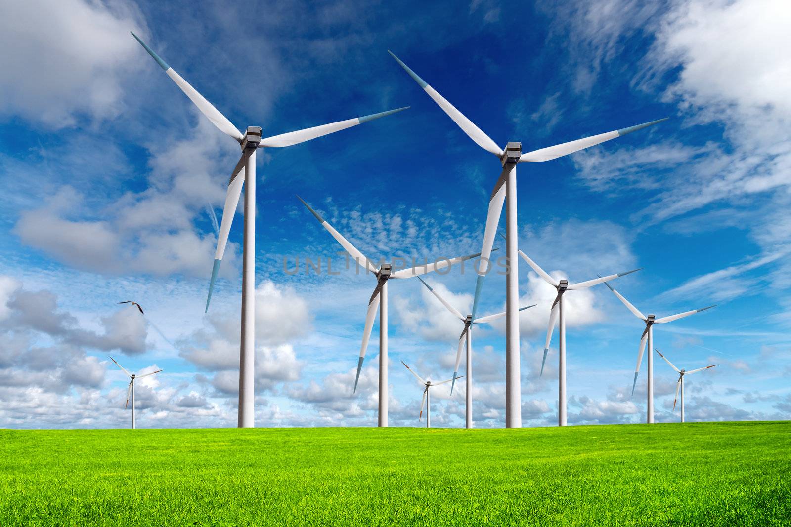 Wind turbines on blue sky