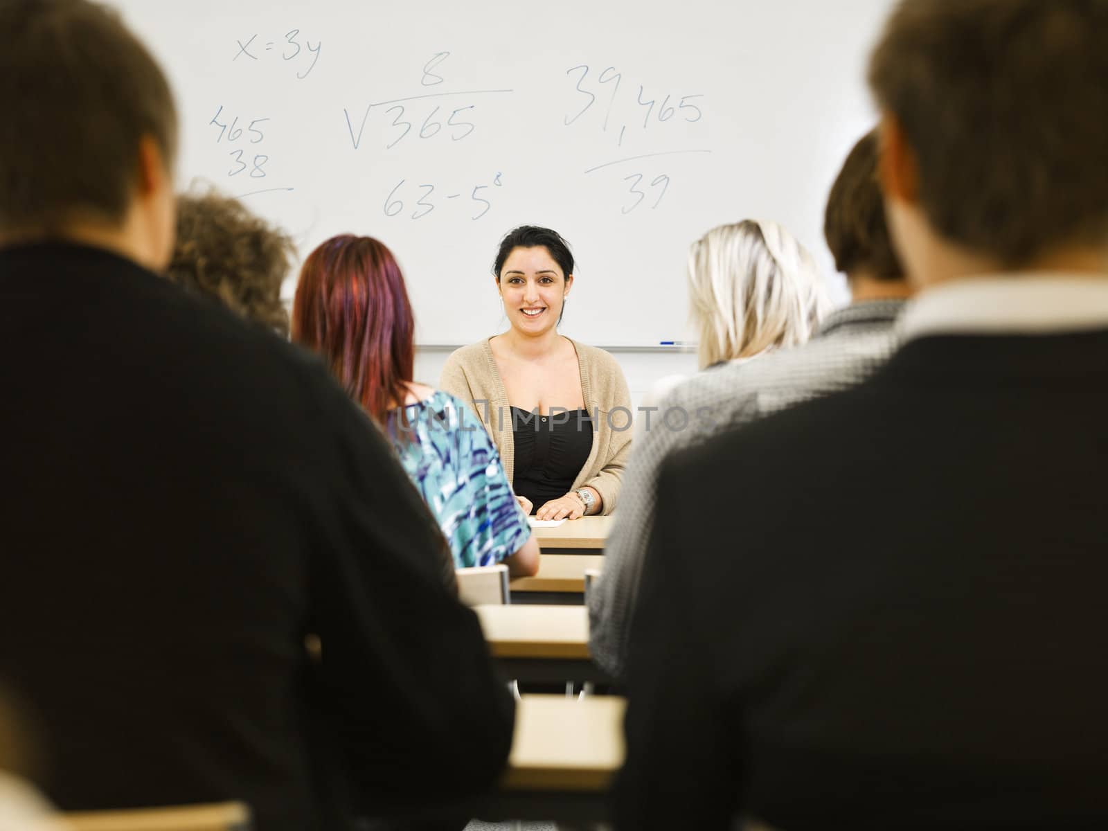 Schoolteacher in front of pupils in the classroom