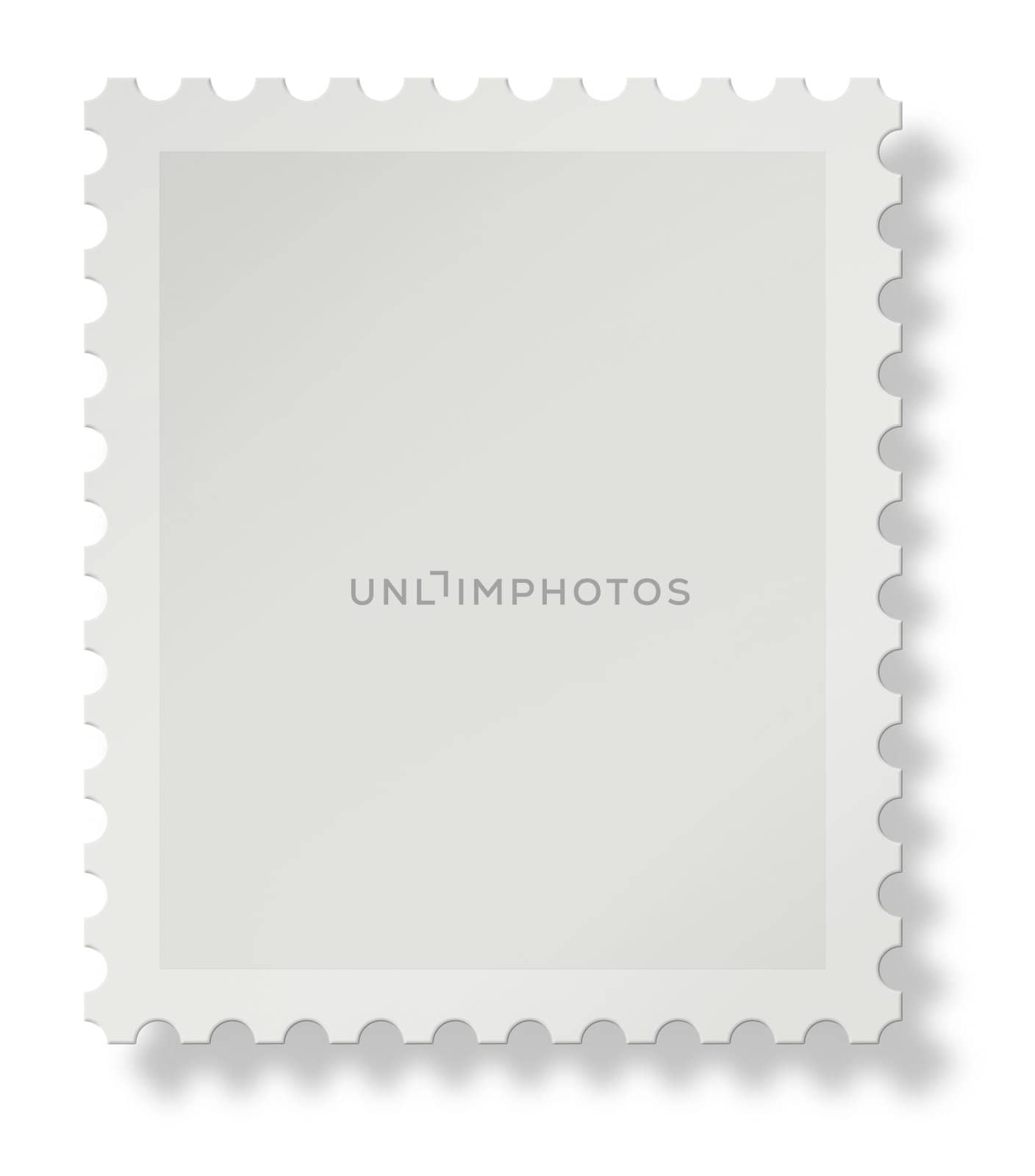 Blank postal stamp with soft shadow on white background, add your own design