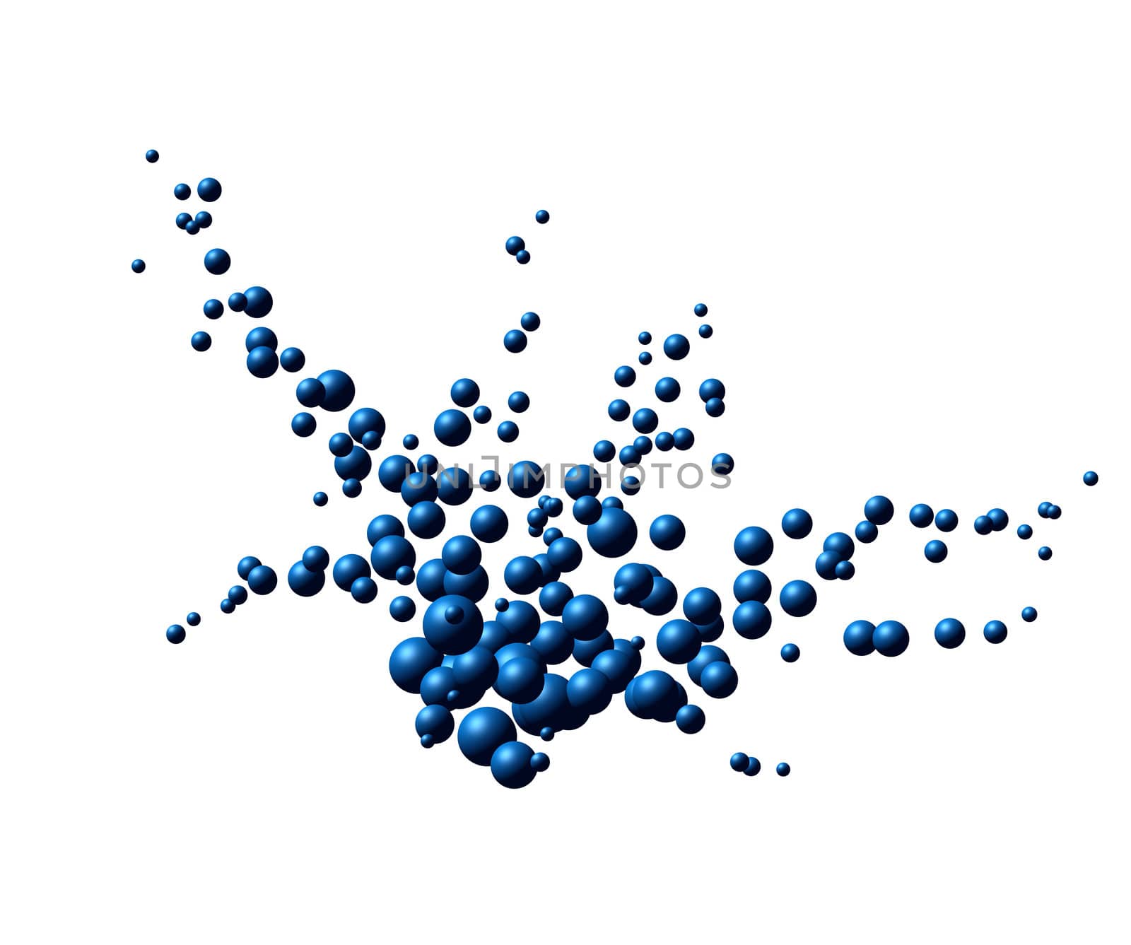 Blue atom nanoparticles exploding on white background isolated