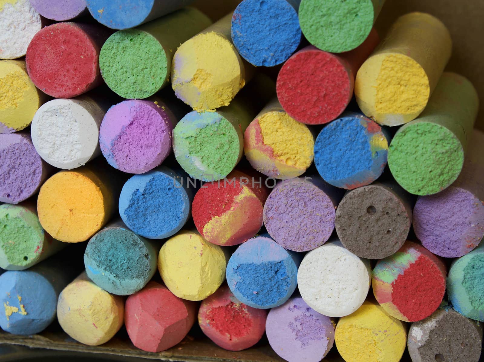 Color chalks bunch close-up front view
