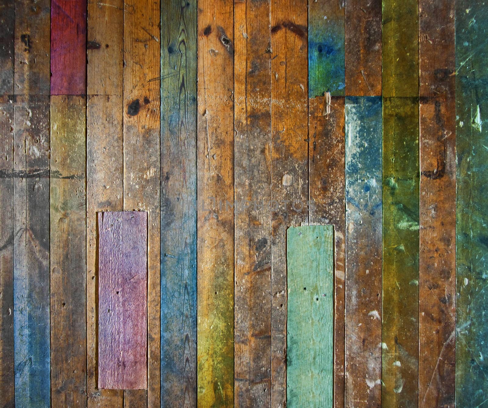 colorful old aged wooden plank floor or wall structure
