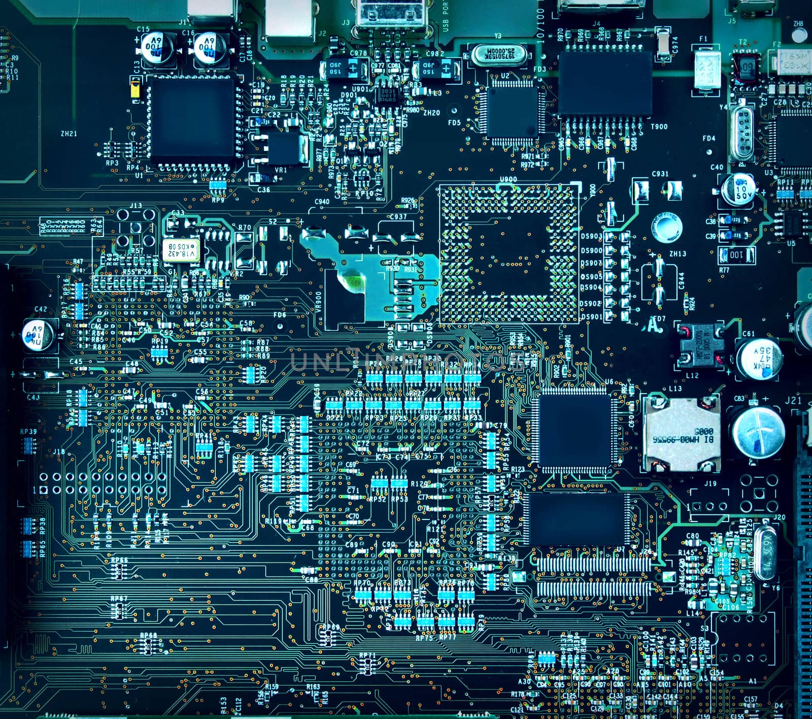 Inside computer, hardware motherboard components and circuits