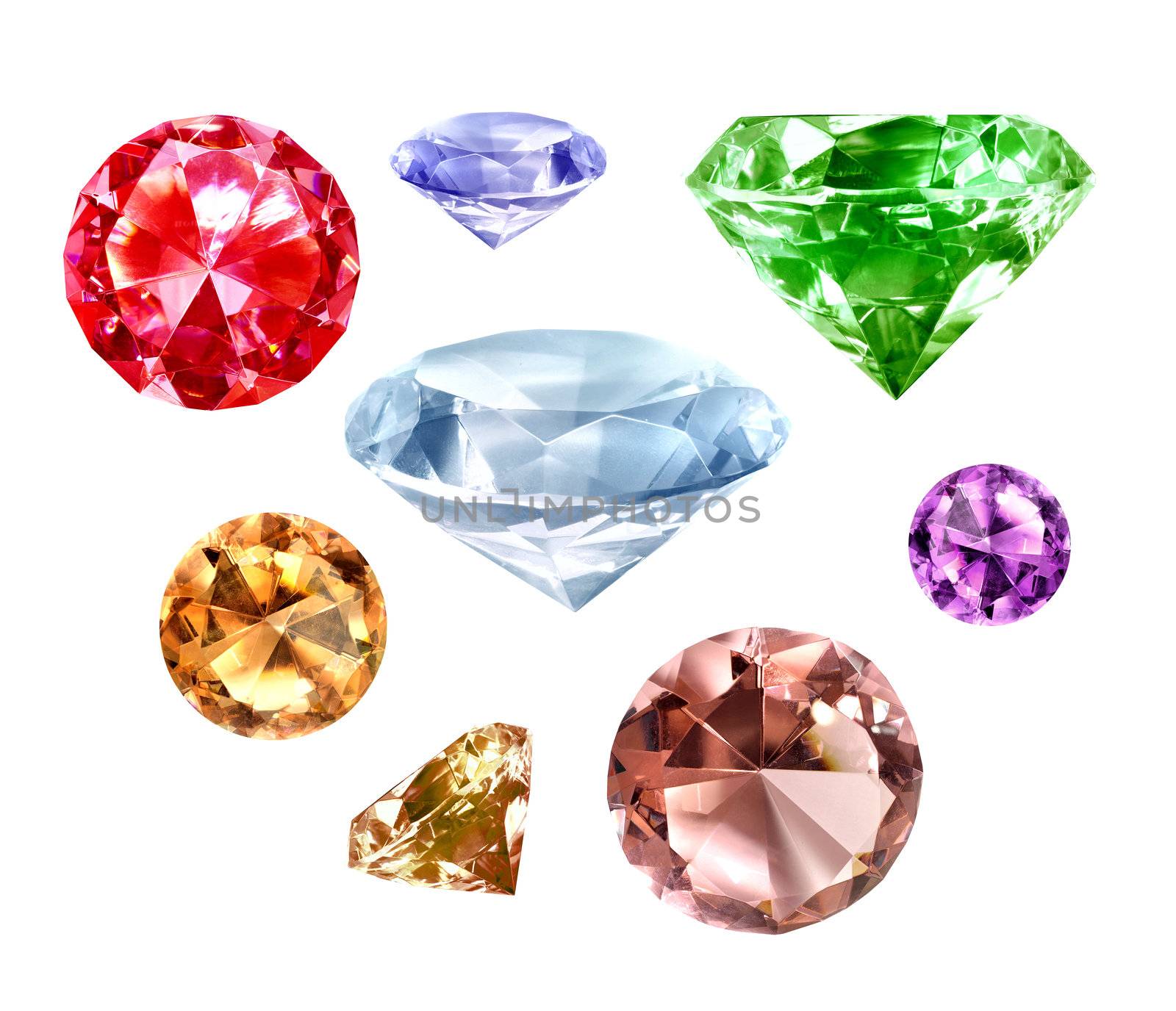Collection of precious diamonds isolated on white background